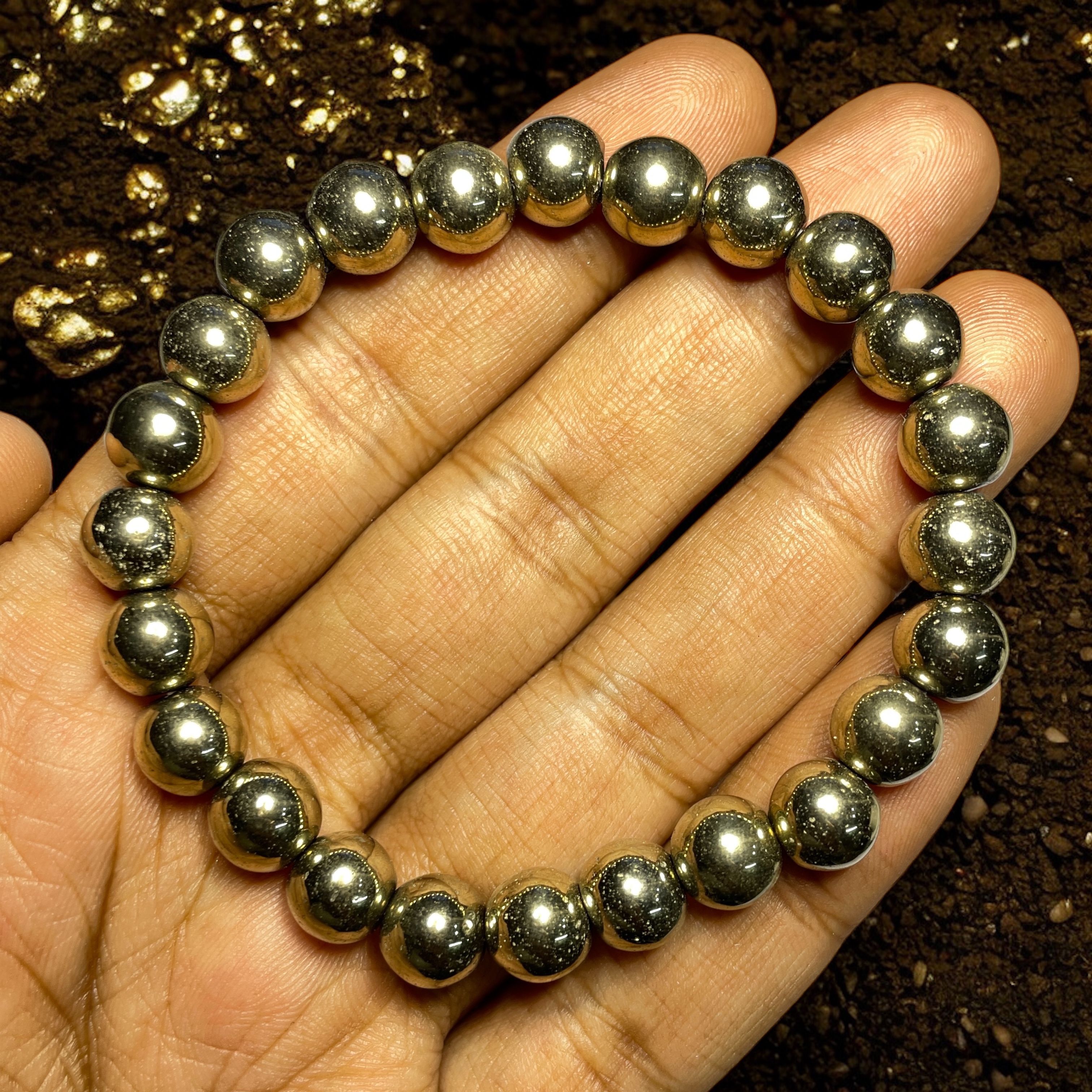 Hematite Pyrite Bracelet Natural Original Crystal Certified Real Stone Stylish for Men Women Boy Girl Unisex 8mm Beads Stretchable Brand : Rocksmins