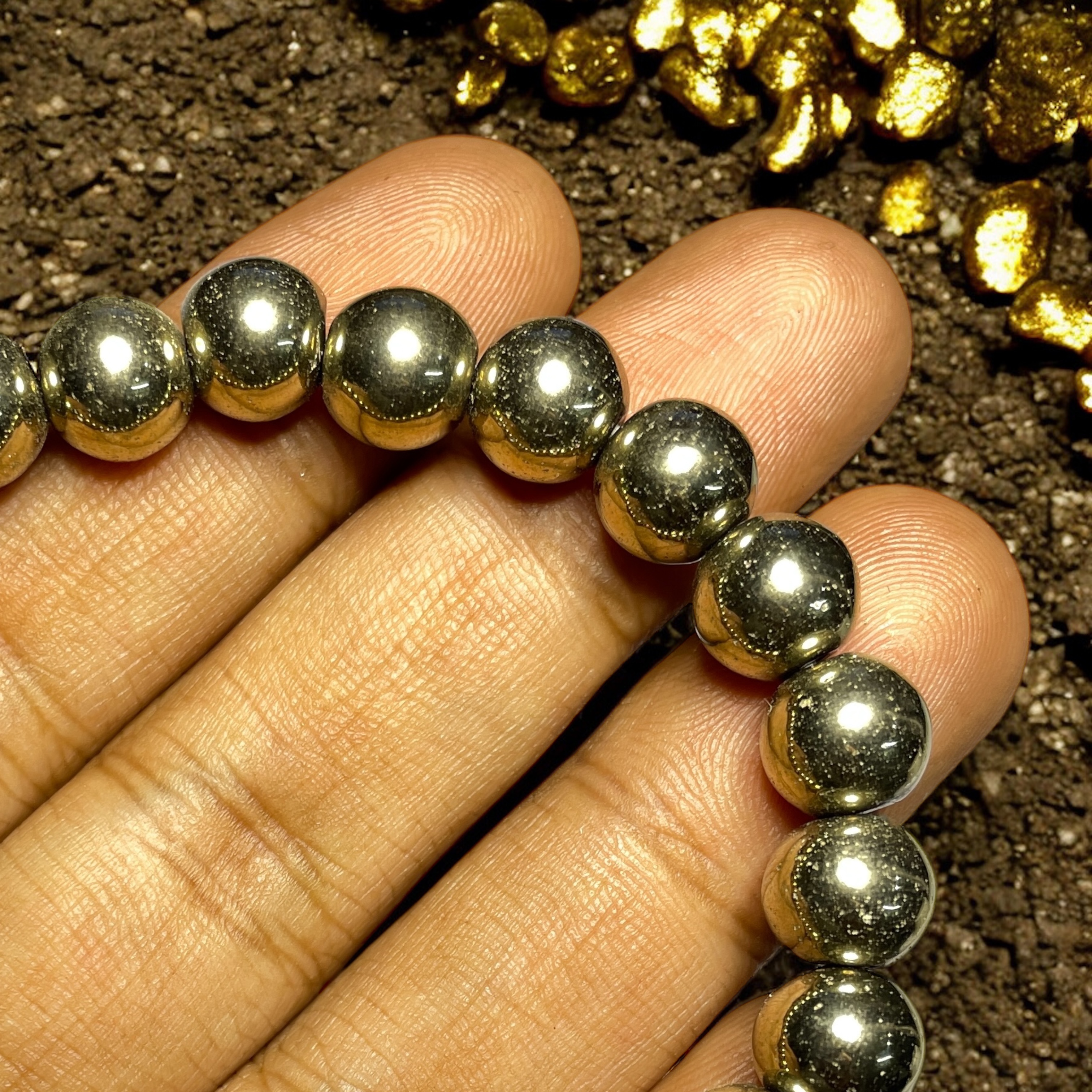 Hematite Pyrite Bracelet Natural Original Crystal Certified Real Stone Stylish for Men Women Boy Girl Unisex 8mm Beads Stretchable Brand : Rocksmins