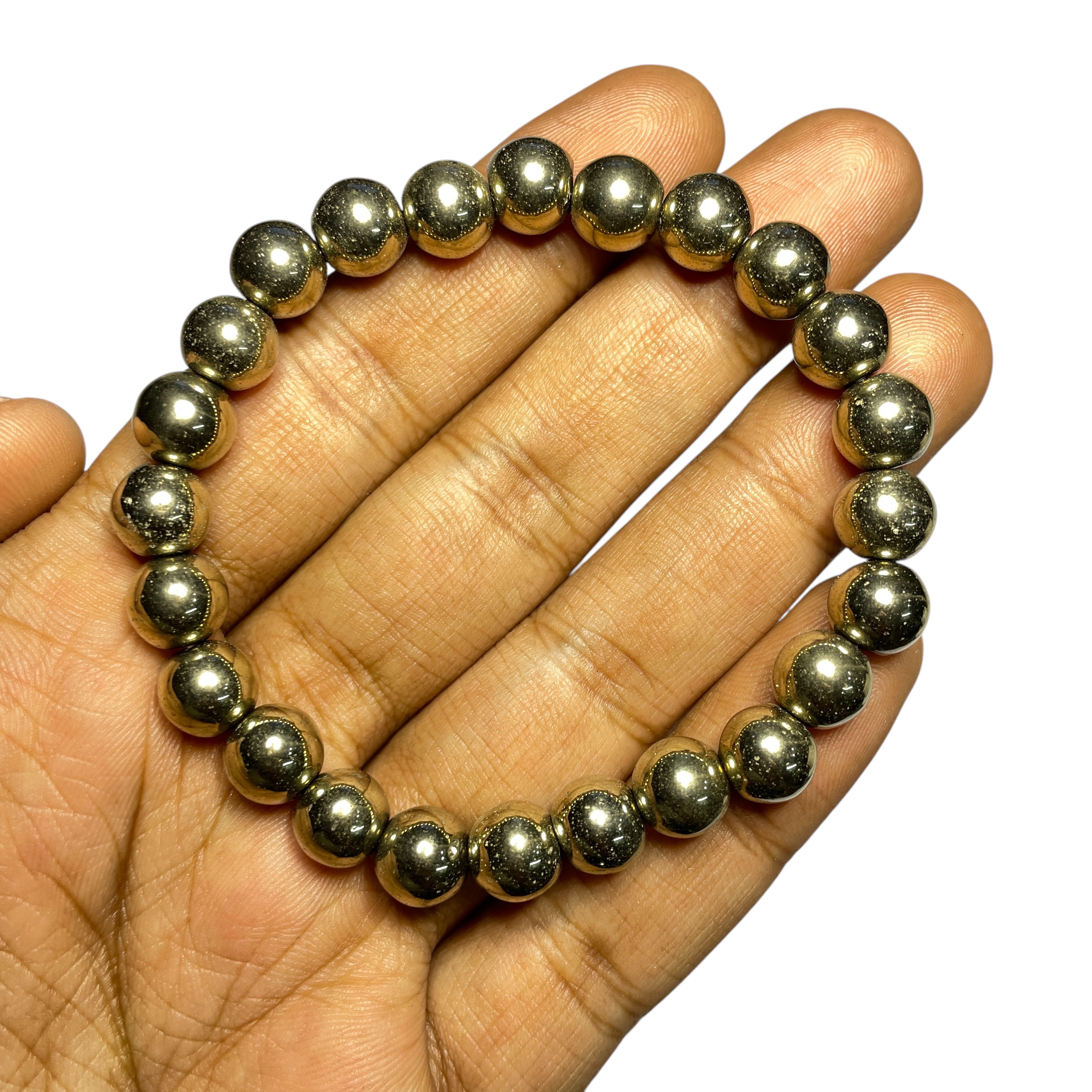 Hematite Pyrite Bracelet Natural Original Crystal Certified Real Stone Stylish for Men Women Boy Girl Unisex 8mm Beads Stretchable Brand : Rocksmins