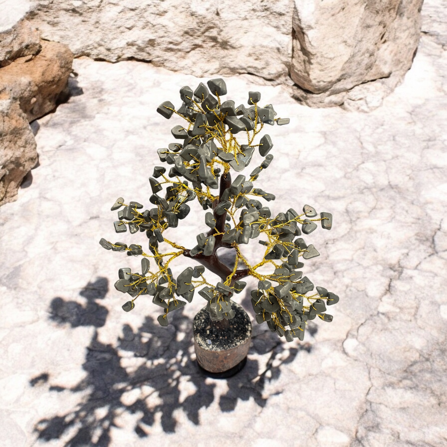 Pyrite Crystal Stone 300 Beads Money Tree Bonsai Original Natural Gemstone for Luxury Home Office Interiors Vastu Healing Purpose Good Luck Wealth Room Decor Prosperity Decoration