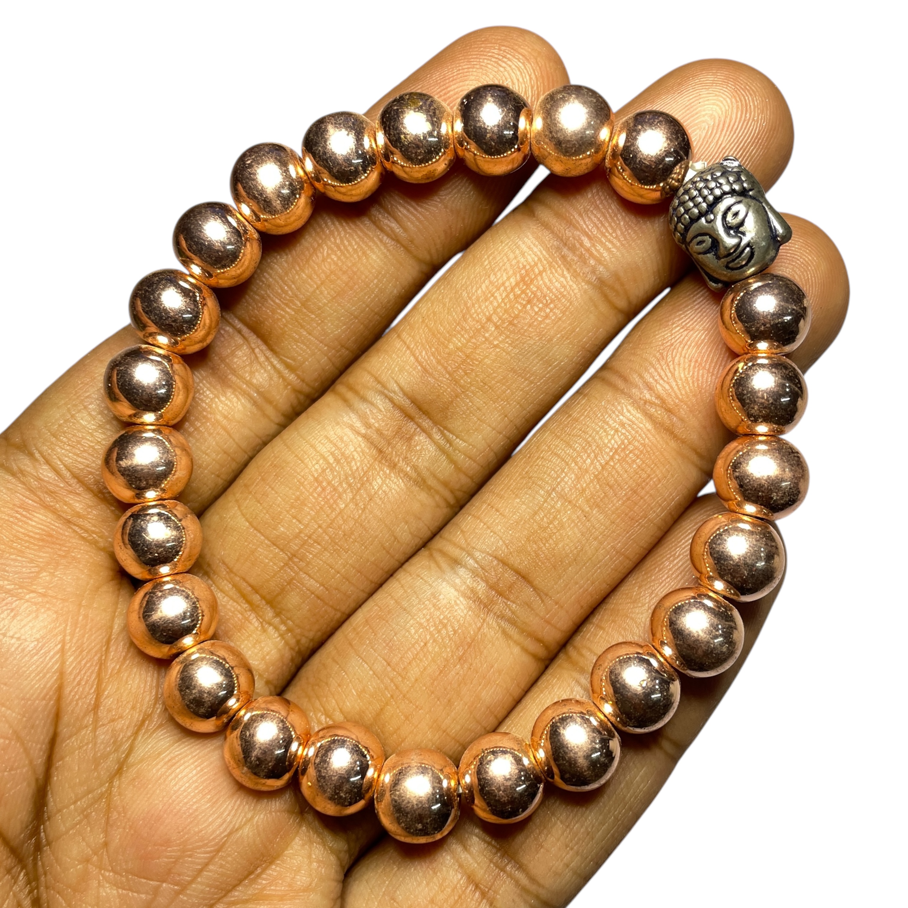 Hematite Copper Bracelet Natural Original Crystal Certified Real Stone Stylish for Men Women Boy Girl Unisex 8mm Beads Stretchable Brand : Rocksmins