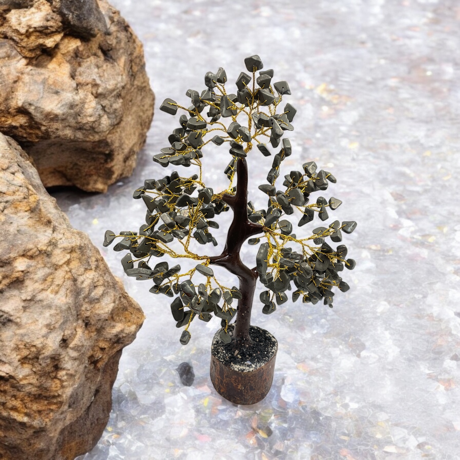 Pyrite Crystal Stone 300 Beads Money Tree Bonsai Original Natural Gemstone for Luxury Home Office Interiors Vastu Healing Purpose Good Luck Wealth Room Decor Prosperity Decoration