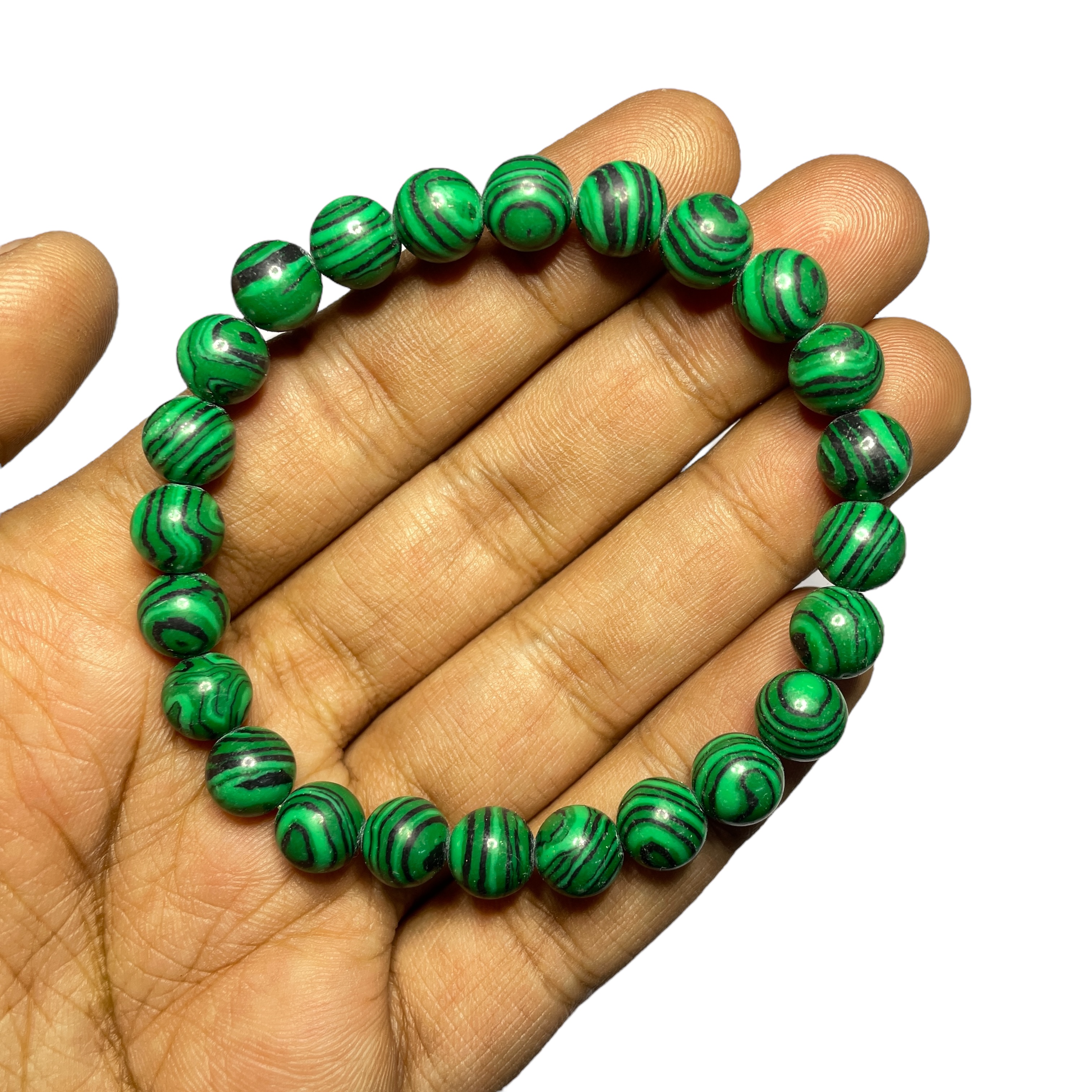Malachite Synthetic Bracelet Stylish for Men Women Boy Girl Unisex 8mm Beads Stretchable Brand : Rocksmins 