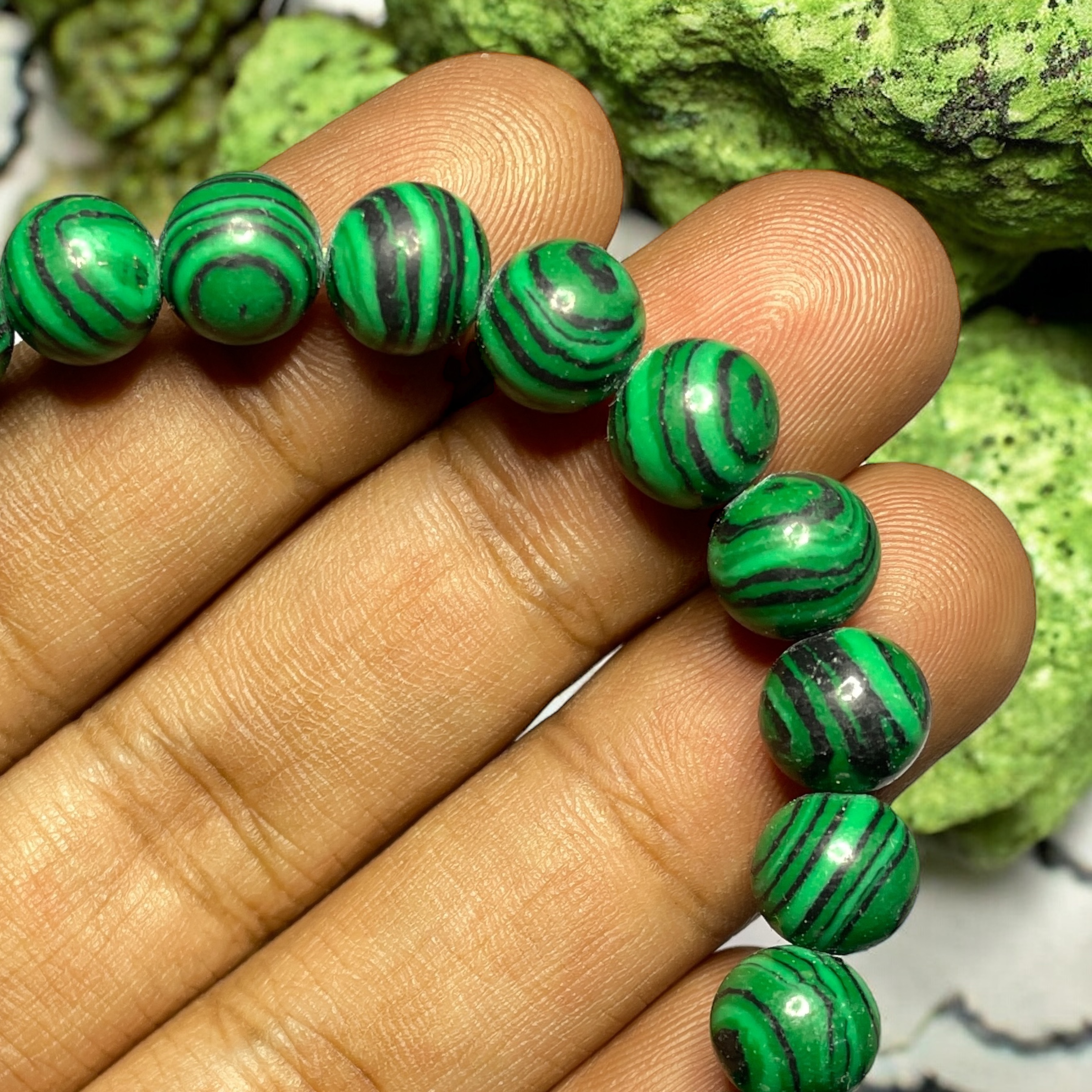 Malachite Synthetic Bracelet Stylish for Men Women Boy Girl Unisex 8mm Beads Stretchable Brand : Rocksmins 