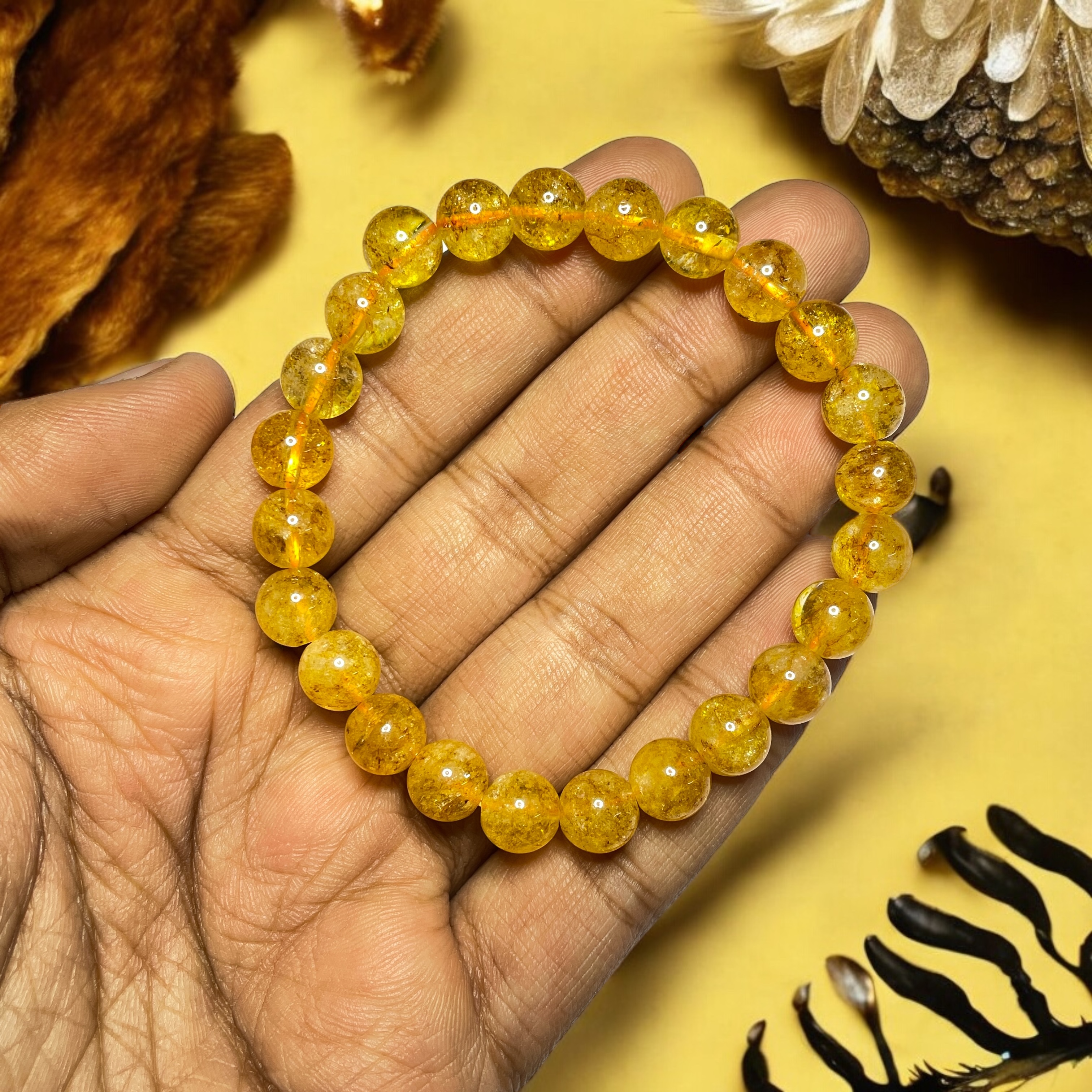 Citrine Bracelet Original Crystal Certified Real Stone Stylish for Men Women Boy Girl Unisex 8mm Beads Stretchable