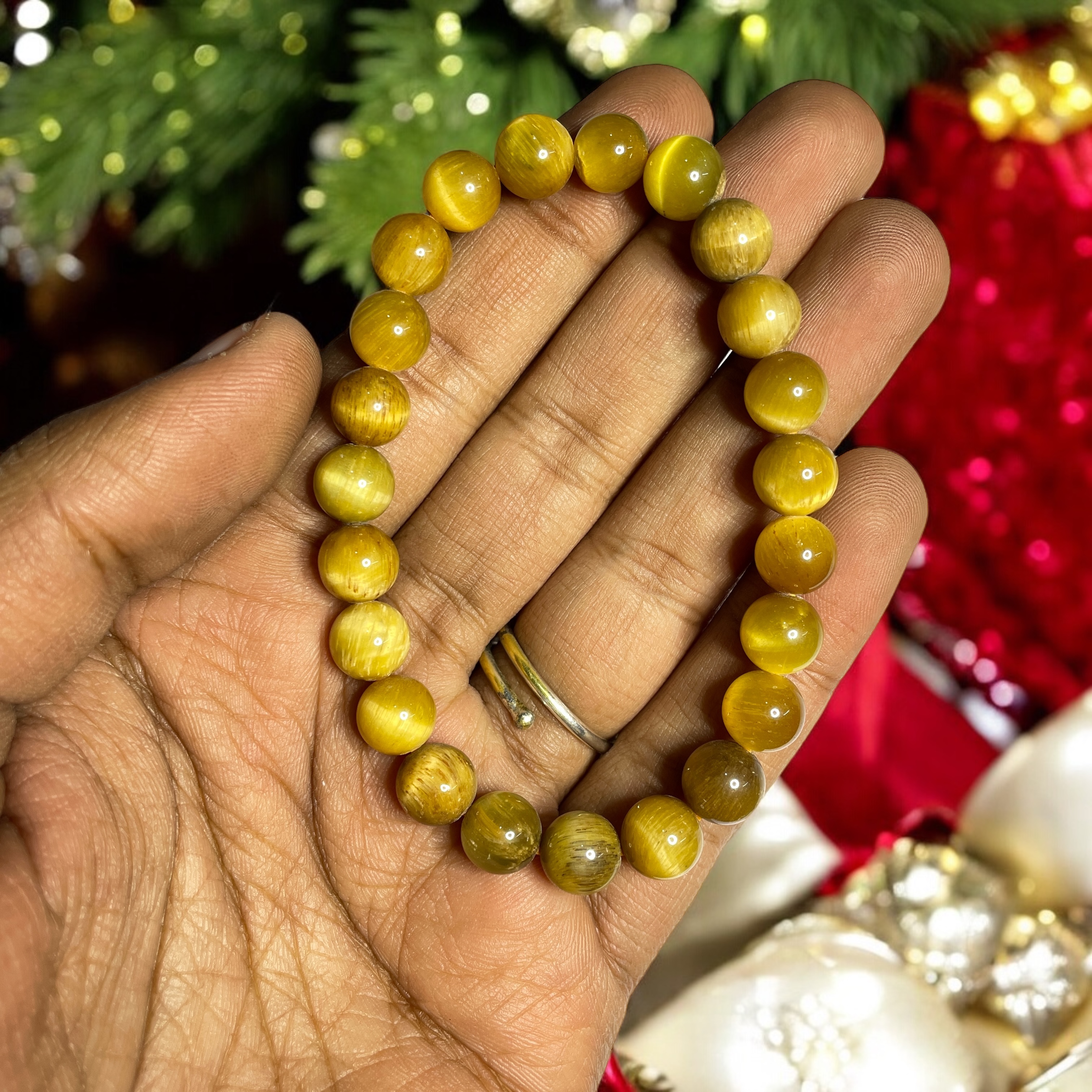 Cat's Eye Yellow Bracelet Natural Original Crystal Certified Real Stone Stylish for Men Women Boy Girl Unisex 8mm Beads Stretchable