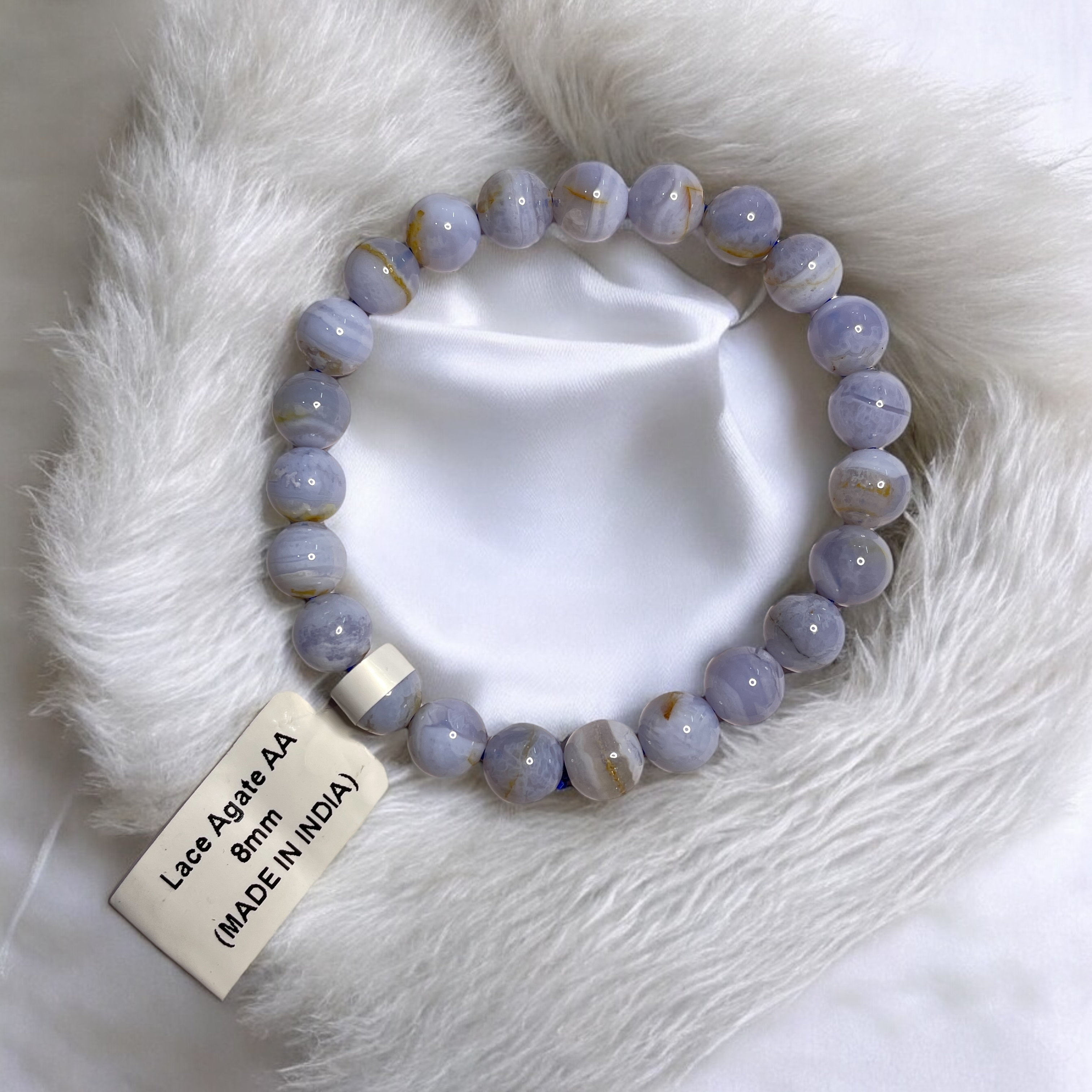 Lace Agate Blue  Bracelet Natural Original Crystal Certified Real Stone Stylish for Men Women Boy Girl Unisex 8mm Beads Stretchable Brand : Rocksmins
