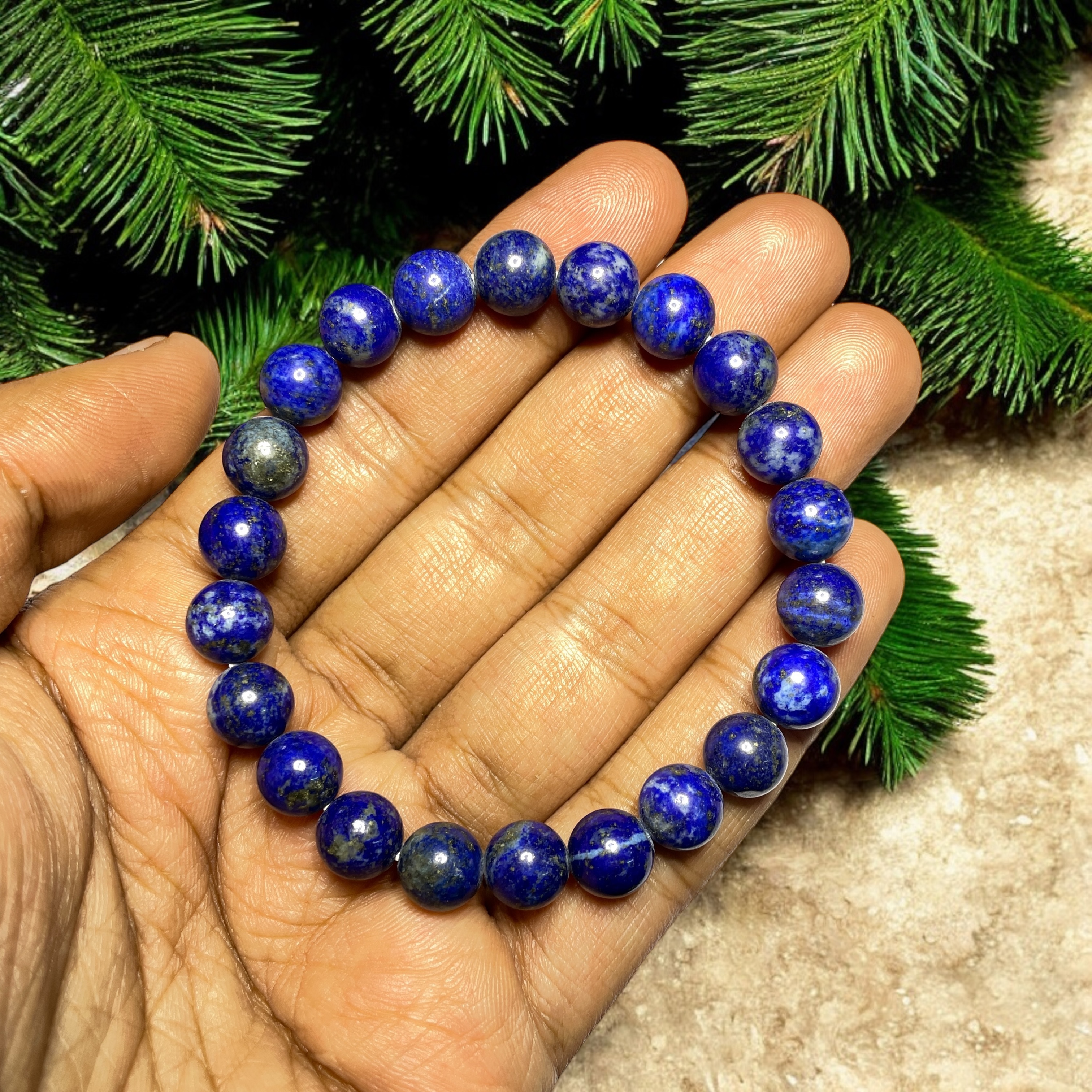 Lapis Lazuli AAA Bracelet Natural Original Crystal Certified Real Stone Stylish for Men Women Boy Girl Unisex 8mm Beads Stretchable Brand : Rocksmins