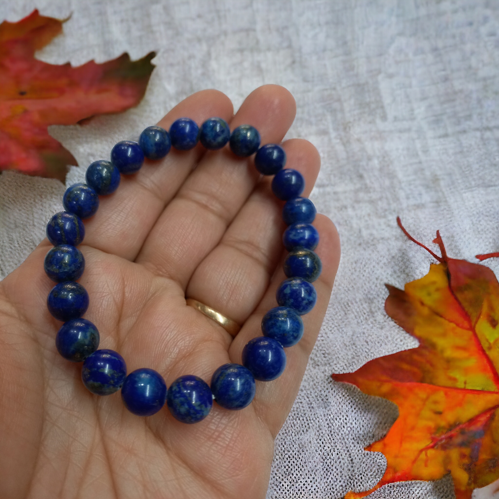 Lapis Lazuli Bracelet Natural Original Crystal Certified Real Stone Stylish for Men Women Boy Girl Unisex 8mm Beads Stretchable Brand : Rocksmins