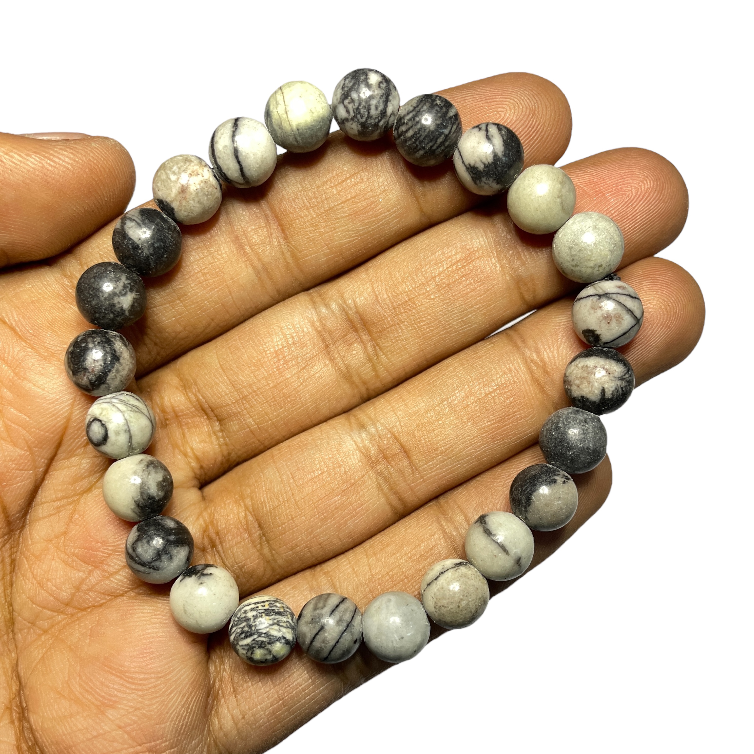 Black Stripe Jasper Bracelet Natural Original Crystal Certified Real Stone Stylish for Men Women Boy Girl Unisex 8mm Beads Stretchable Brand : Rocksmins