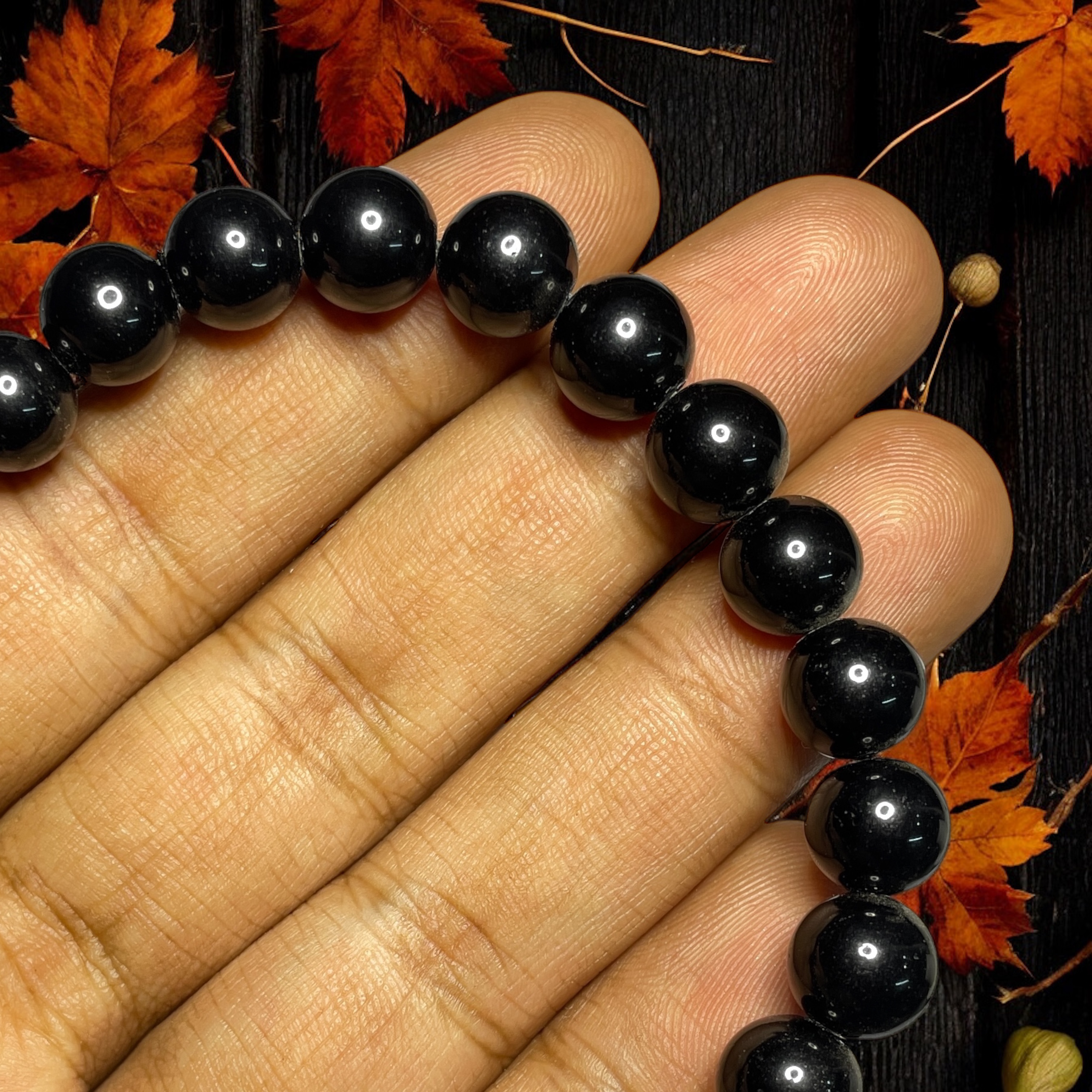 Black Quartz Bracelet Natural Original Crystal Certified Real Stone Stylish for Men Women Boy Girl Unisex 8mm Beads Stretchable Brand : Rocksmins