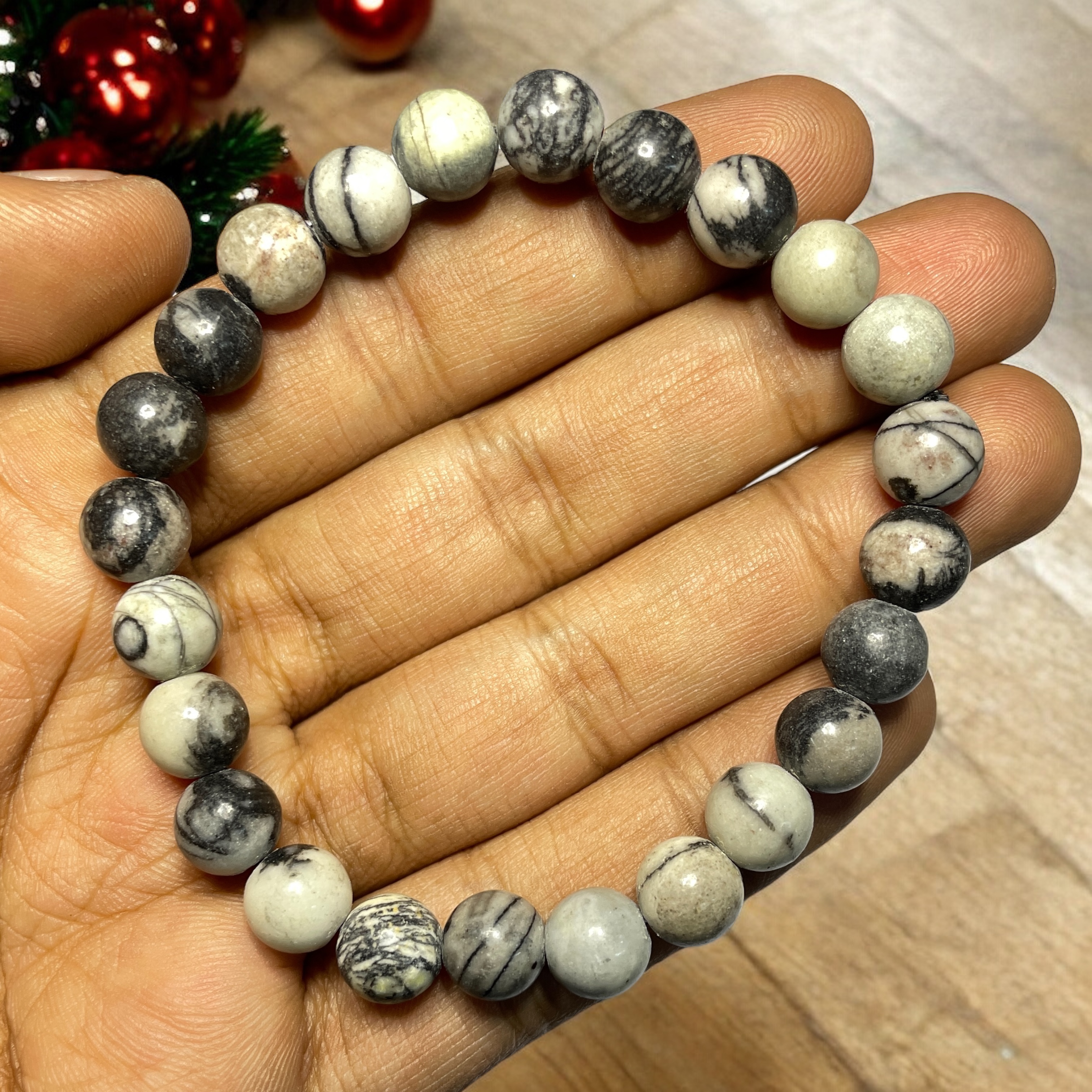 Black Stripe Jasper Bracelet Natural Original Crystal Certified Real Stone Stylish for Men Women Boy Girl Unisex 8mm Beads Stretchable Brand : Rocksmins