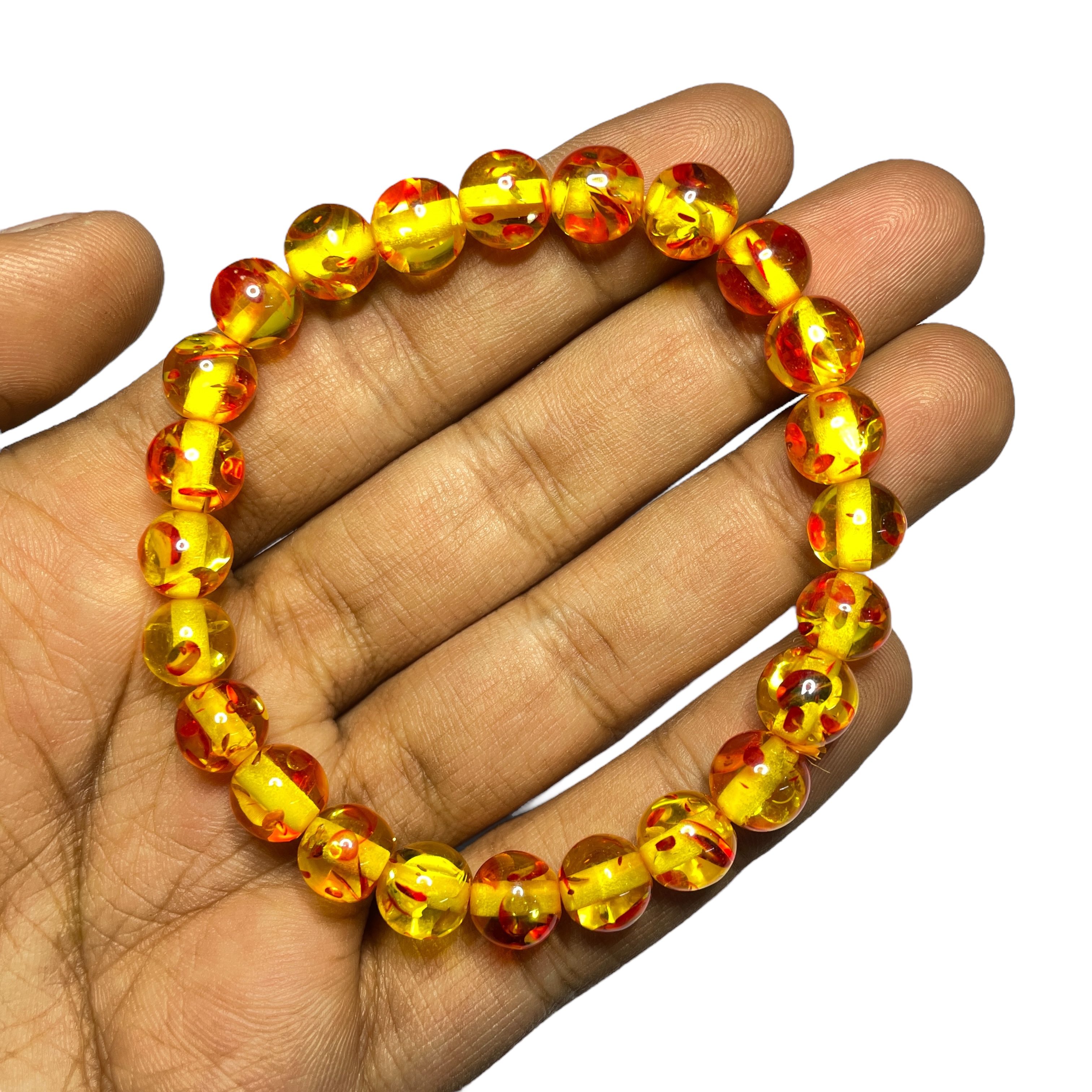 Amber Synthetic Bracelet Stylish for Men Women Boy Girl Unisex 8mm Beads Stretchable Brand : Rocksmins