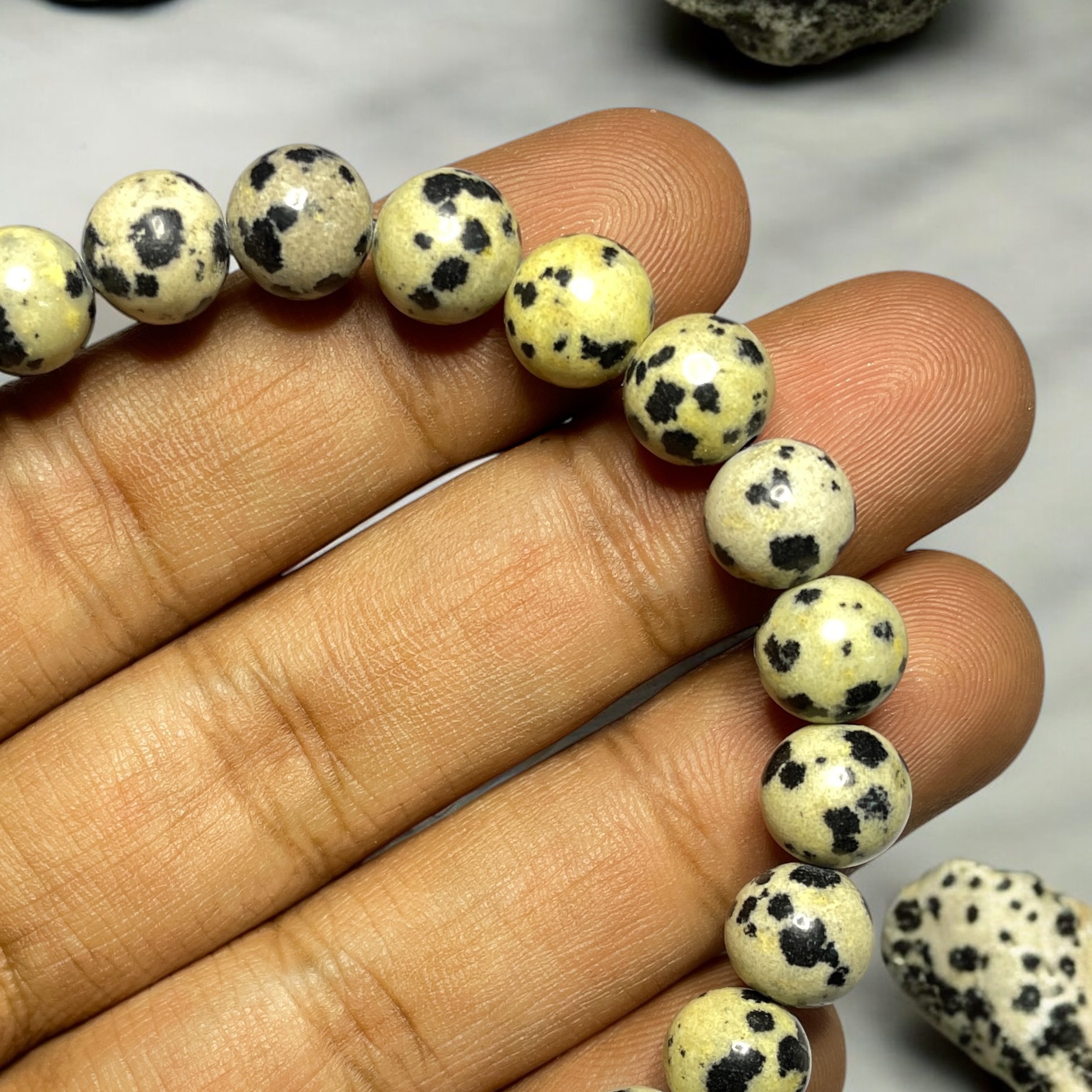 Dalmatian Jasper Bracelet Natural Original Crystal Certified Real Stone Stylish for Men Women Boy Girl Unisex 8mm Beads Stretchable Brand : Rocksmins