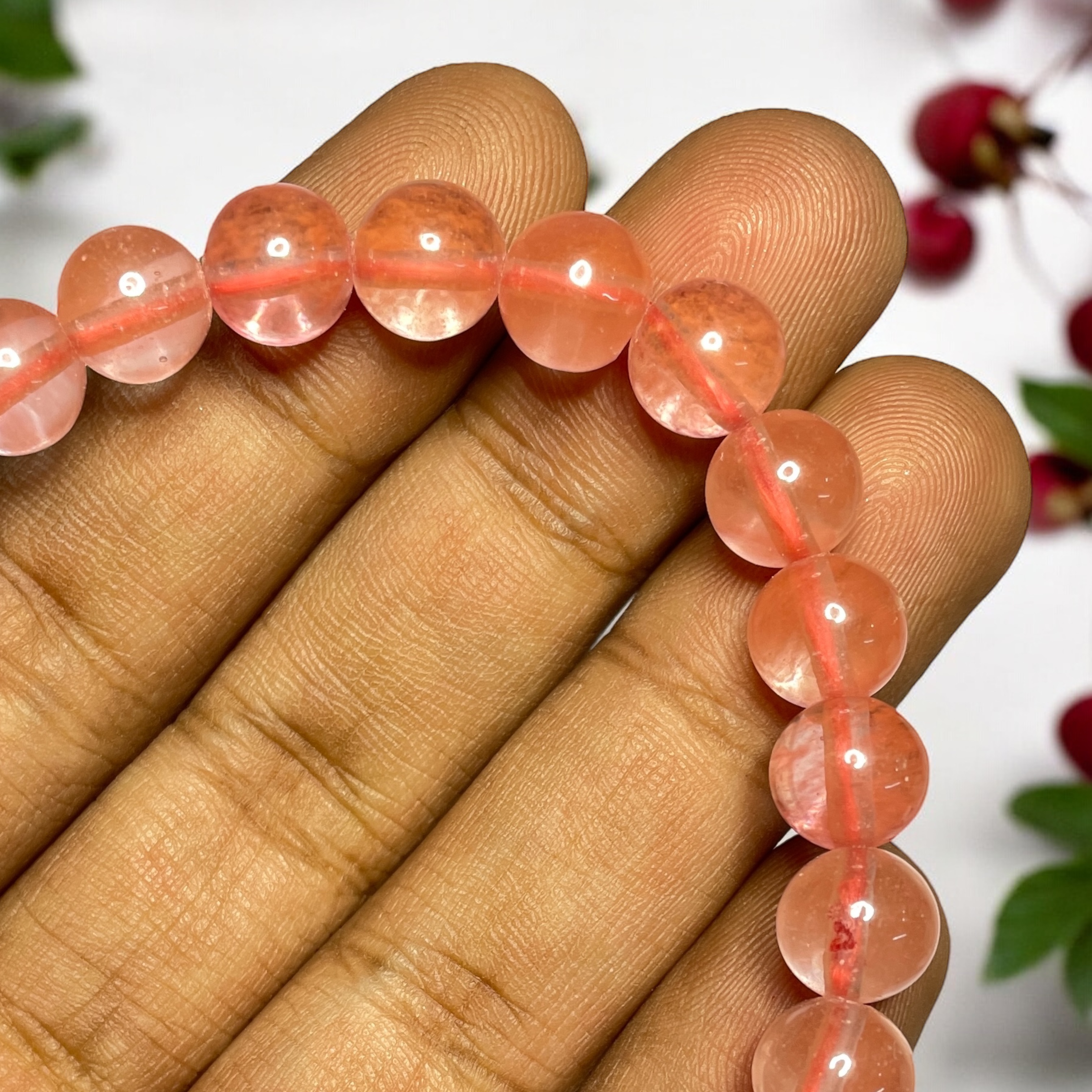 Cherry Quartz Bracelet Natural Original Crystal Certified Real Stone Stylish for Men Women Boy Girl Unisex 8mm Beads Stretchable Brand : Rocksmins