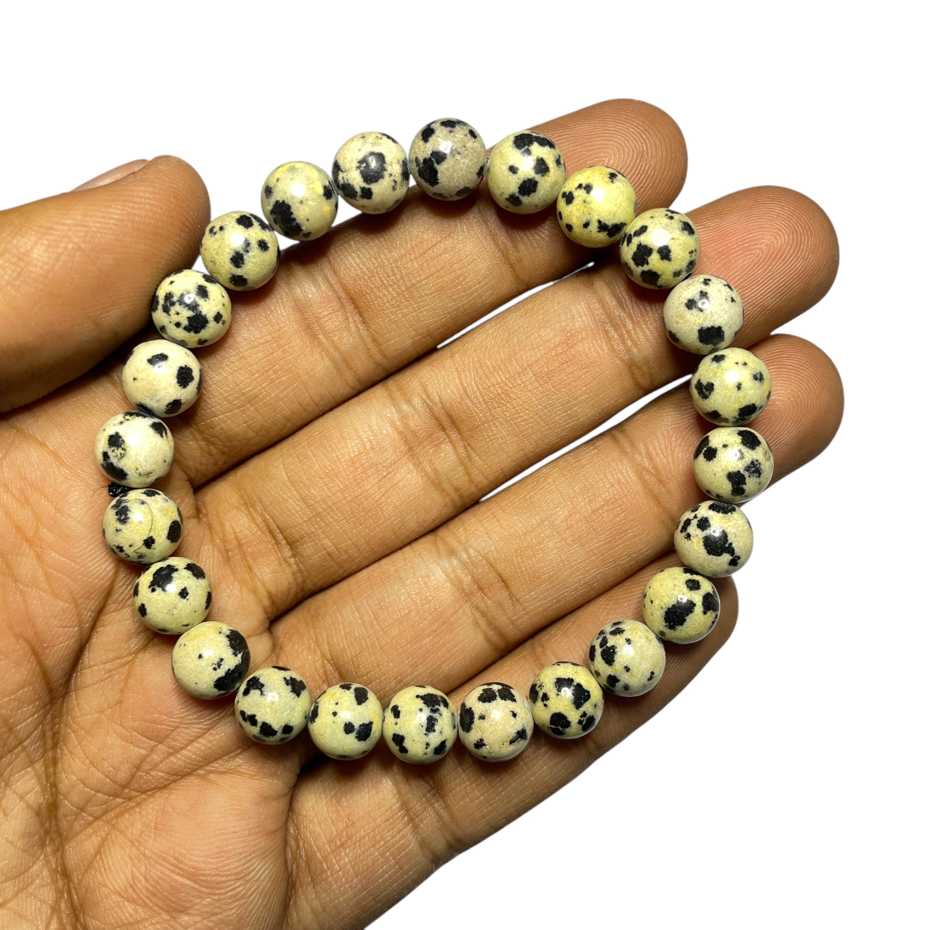 Dalmatian Jasper Bracelet Natural Original Crystal Certified Real Stone Stylish for Men Women Boy Girl Unisex 8mm Beads Stretchable Brand : Rocksmins