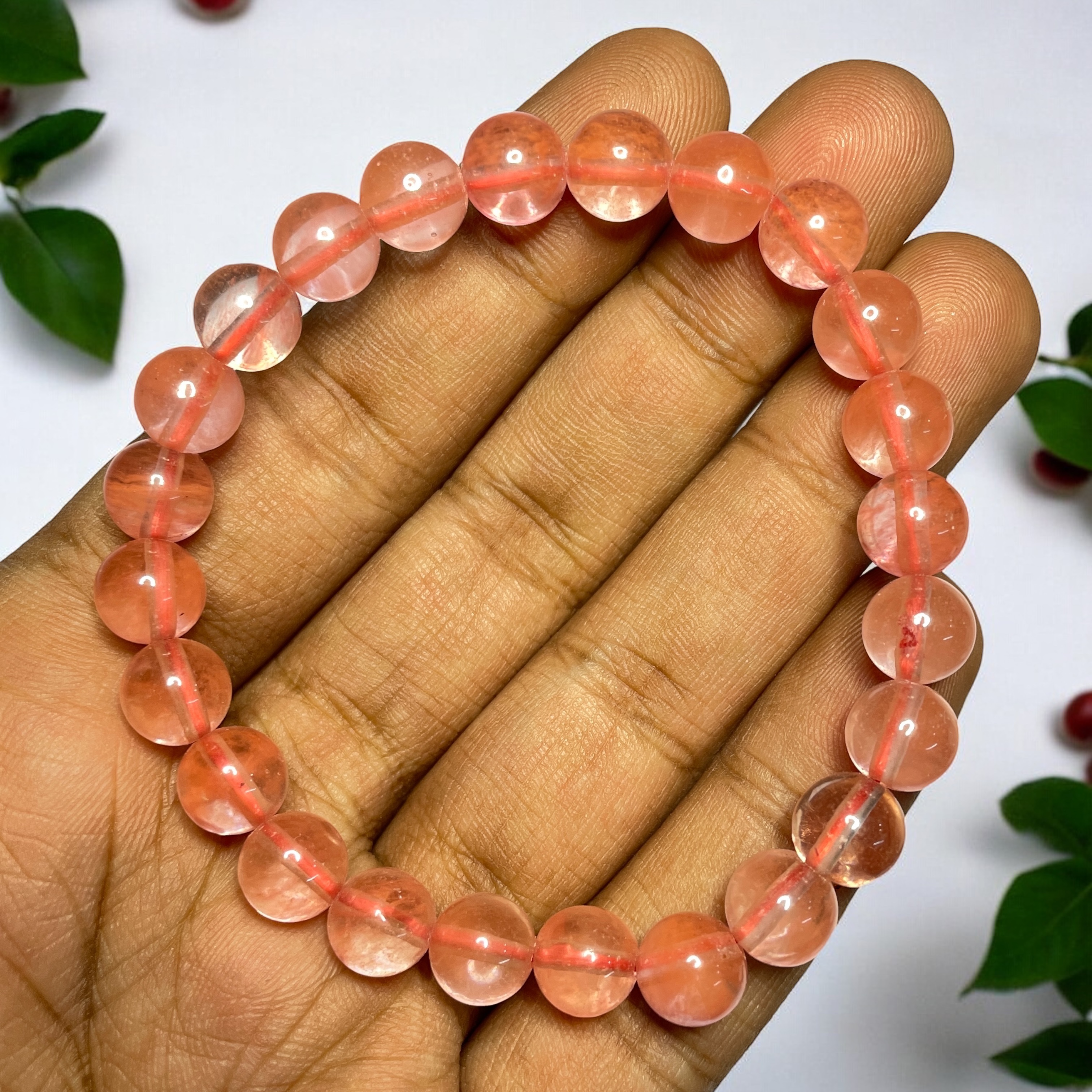 Cherry Quartz Bracelet Natural Original Crystal Certified Real Stone Stylish for Men Women Boy Girl Unisex 8mm Beads Stretchable Brand : Rocksmins