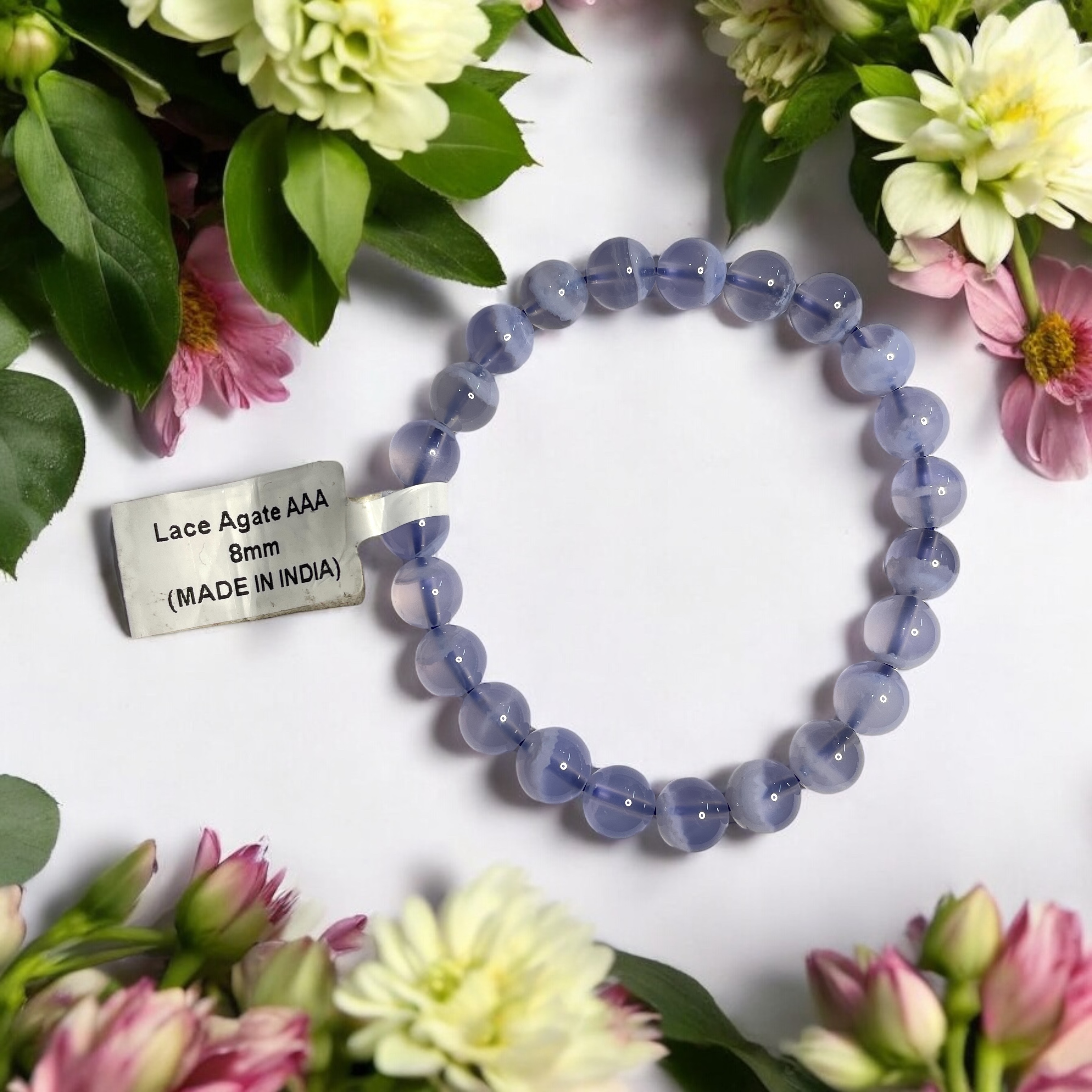 Lace Agate Blue AAA Bracelet Natural Original Crystal Certified Real Stone Stylish for Men Women Boy Girl Unisex 8mm Beads Stretchable Brand : Rocksmins