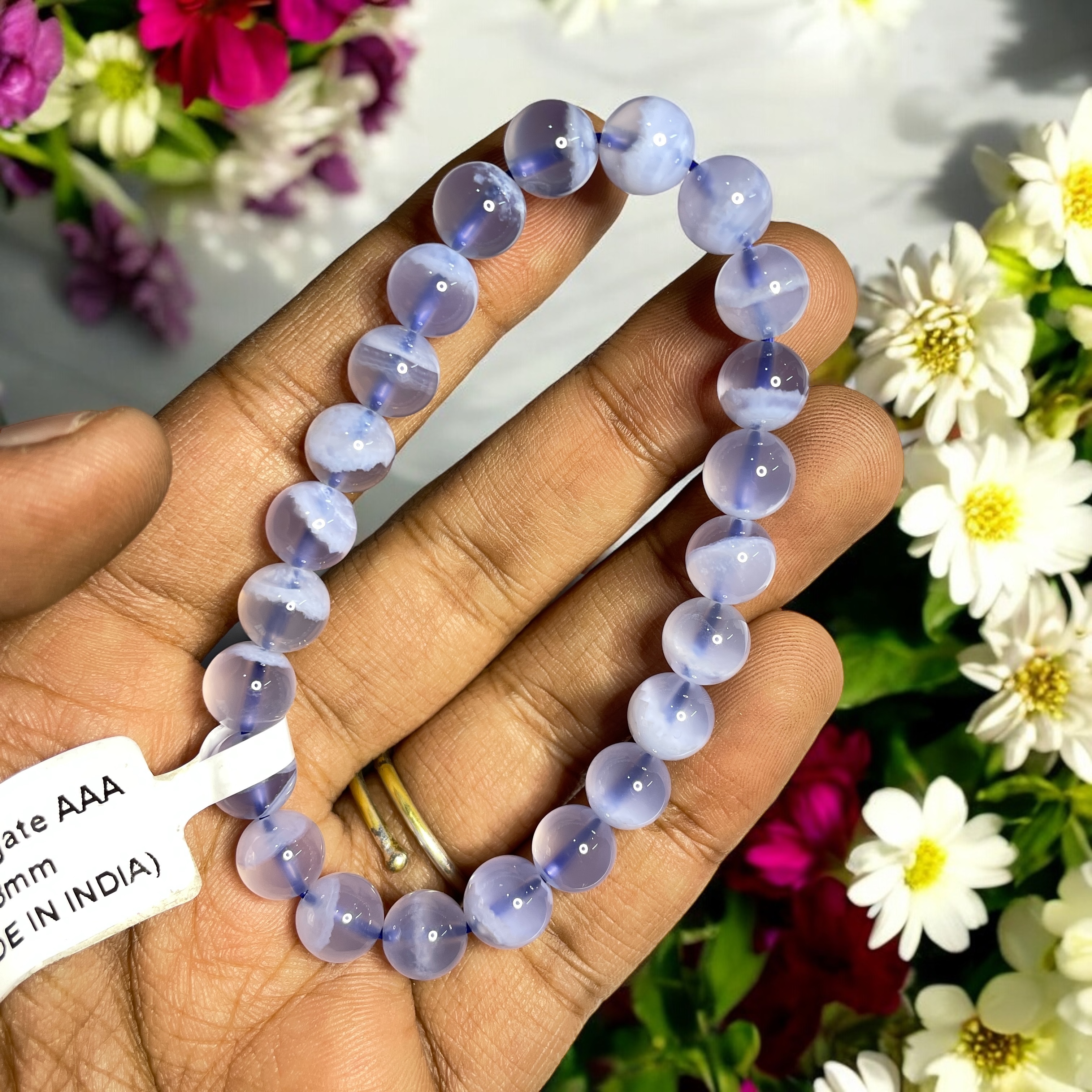 Lace Agate Blue AAA Bracelet Natural Original Crystal Certified Real Stone Stylish for Men Women Boy Girl Unisex 8mm Beads Stretchable Brand : Rocksmins
