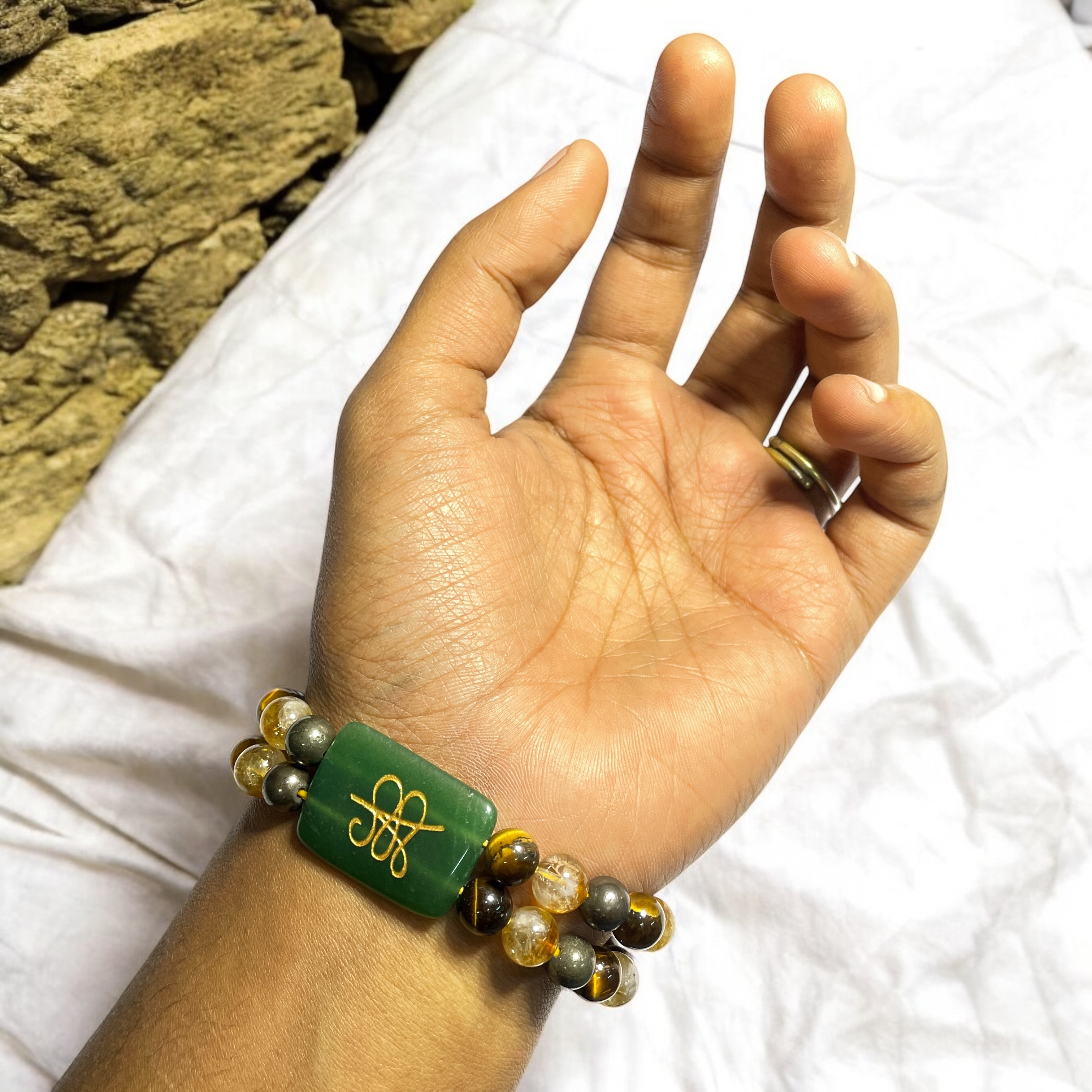 Money Magnet Double Layer (Zibu Bracelet) 1-D Remedies & Intentions Bracelet Natural Made With Original Crystal Stone for Men Women Boy Girl Unisex 8mm Beads Stretchable Brand :- Rocksmins