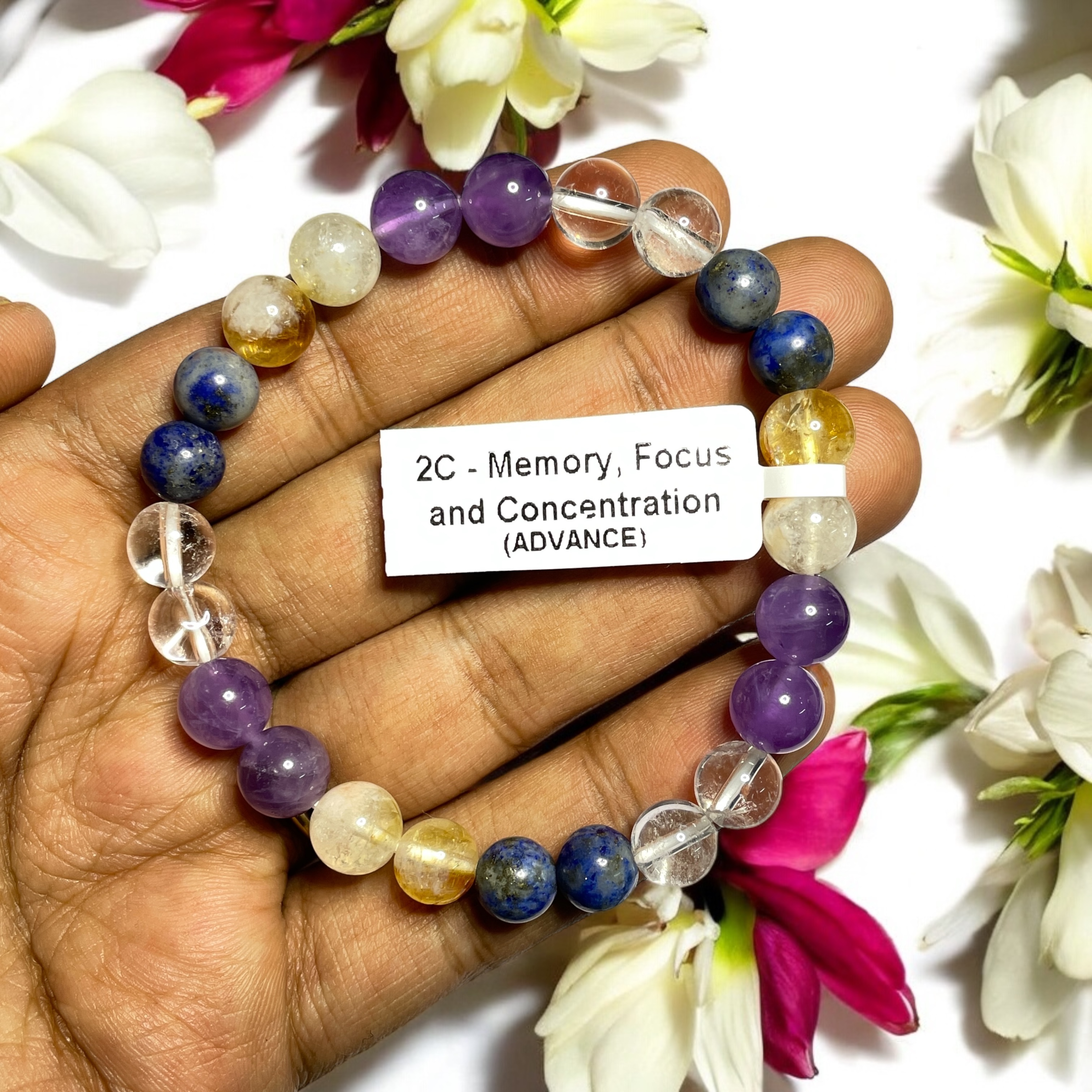 memory, focus and concentration (Advance) Remedies & Intentions Bracelet Natural Made With Original Crystal Stone for Men Women Boy Girl Unisex 8mm Beads Stretchable Brand :- Rocksmins