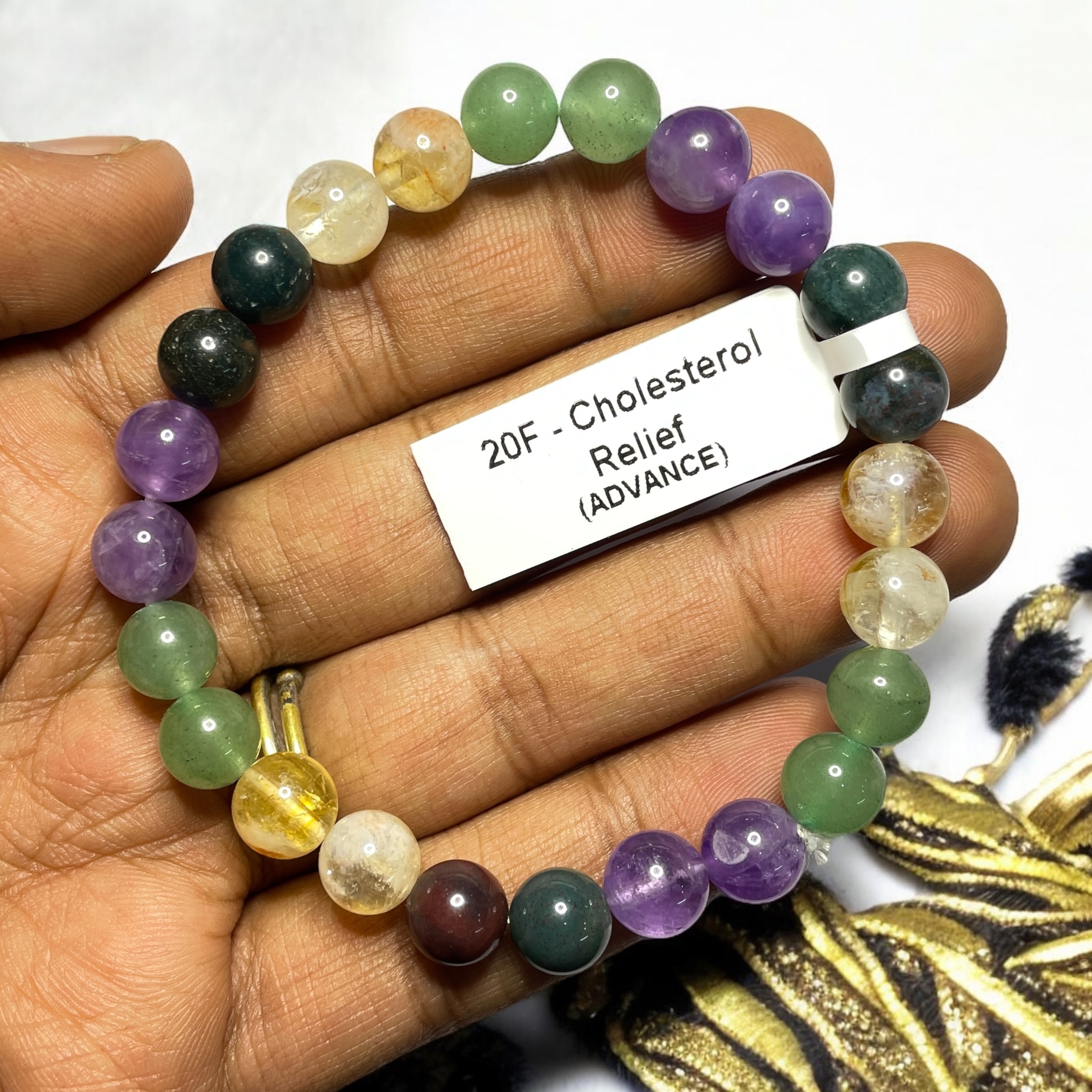 Cholesterol (Advance) Remedies & Intentions Bracelet Natural Made With Original Crystal Stone for Men Women Boy Girl Unisex 8mm Beads Stretchable Brand :- Rocksmins