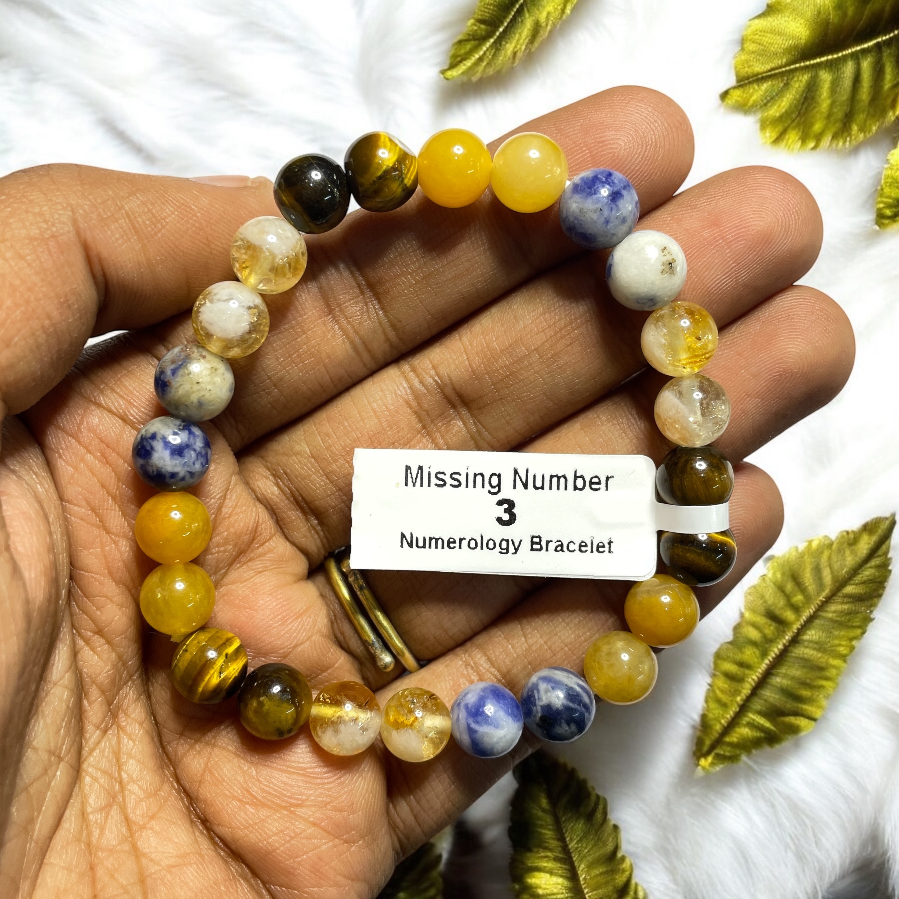 Missing Number 3 Numerology Bracelet Natural Made With Original Crystal Stone for Men Women Boy Girl Unisex 8mm Beads Stretchable Brand :- Rocksmins