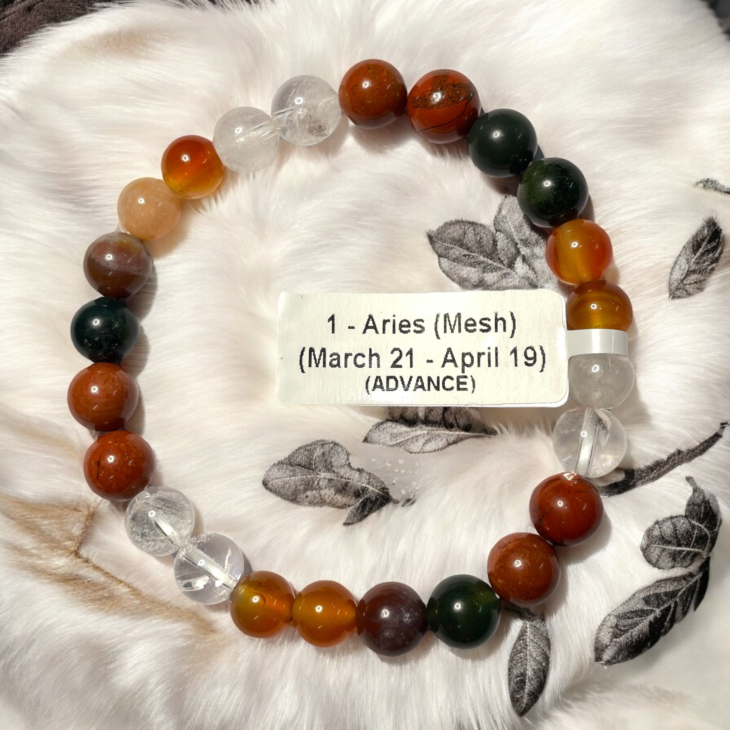 01 Rocksmins Bracelet for Aries (Mesh)(Advance) Zodiac Sign Natural Original Crystal Real Stone for Men Women Boy Girl Unisex 8mm Beads Stretchable