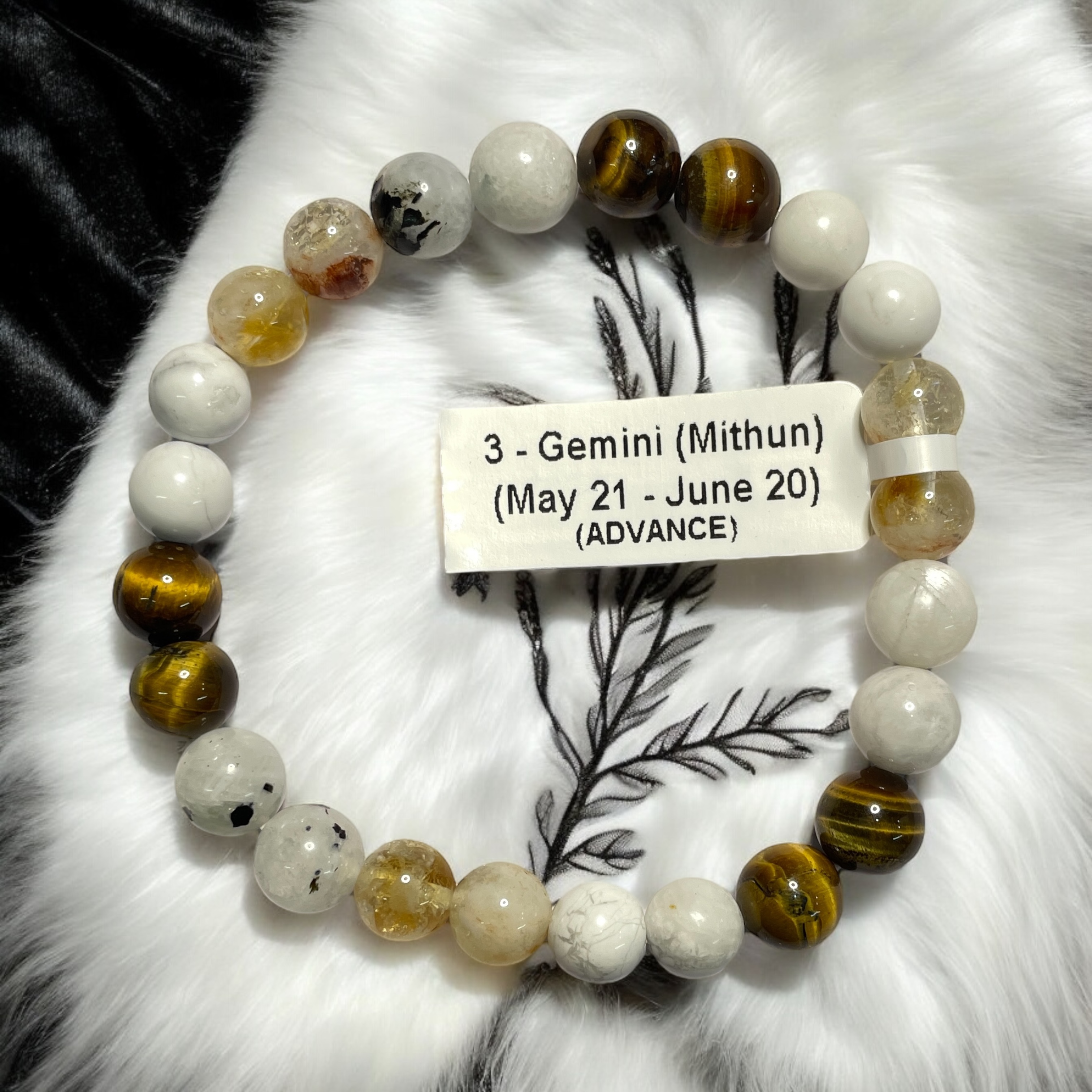 03 Rocksmins Bracelet for Gemini (Mithun)(Advance) Zodiac Sign Natural Original Crystal Real Stone for Men Women Boy Girl Unisex 8mm Beads Stretchable
