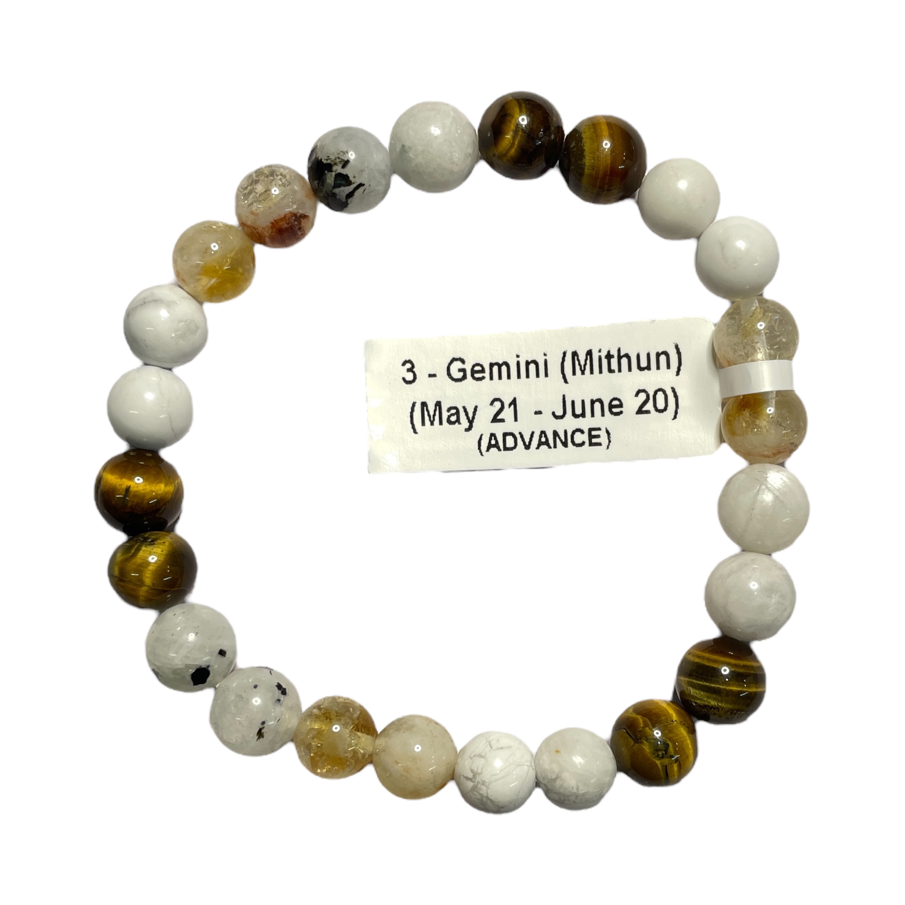 03 Rocksmins Bracelet for Gemini (Mithun)(Advance) Zodiac Sign Natural Original Crystal Real Stone for Men Women Boy Girl Unisex 8mm Beads Stretchable