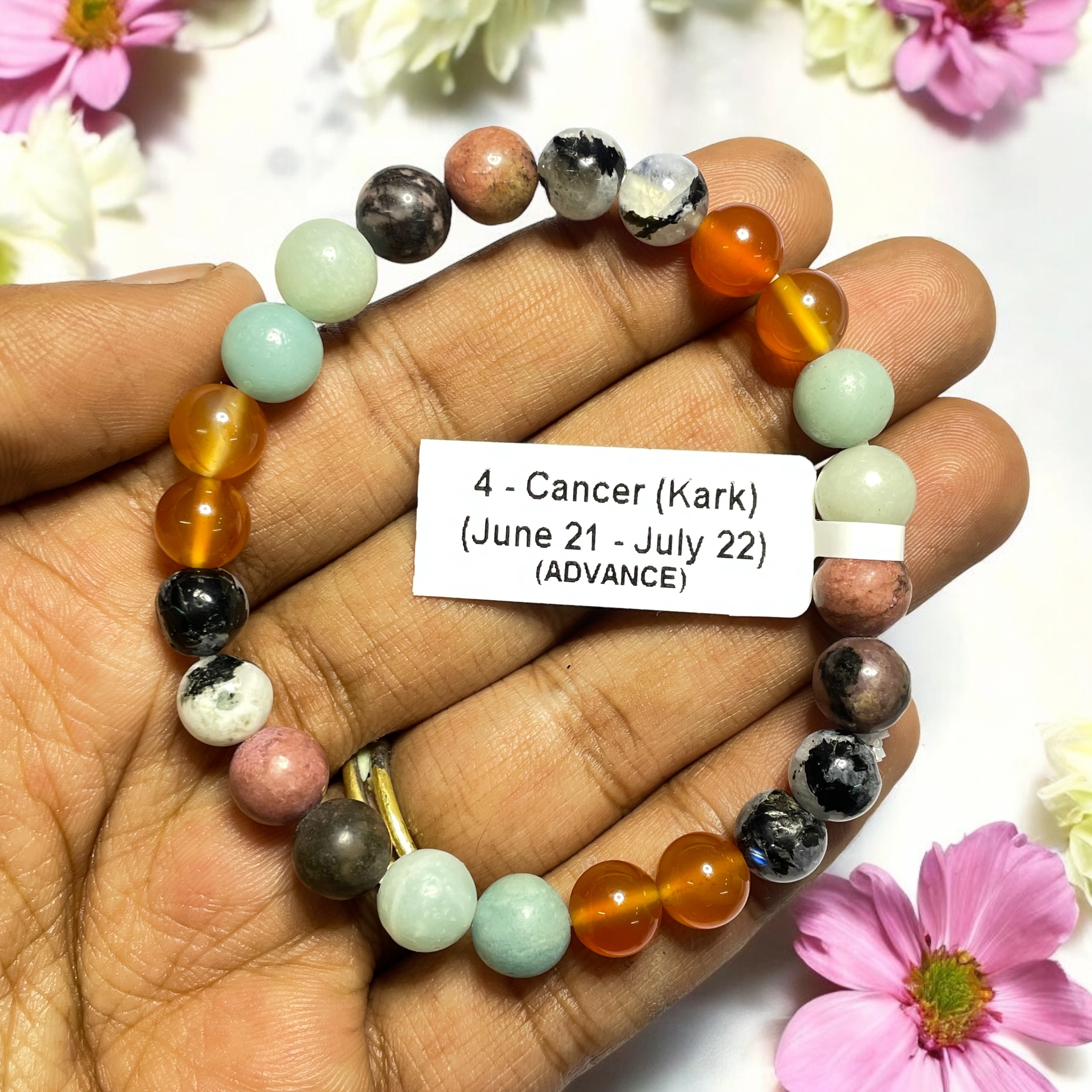 04 Rocksmins Bracelet for Cancer (Kark) (Advance) Zodiac Sign Natural Original Crystal Real Stone for Men Women Boy Girl Unisex 8mm Beads Stretchable