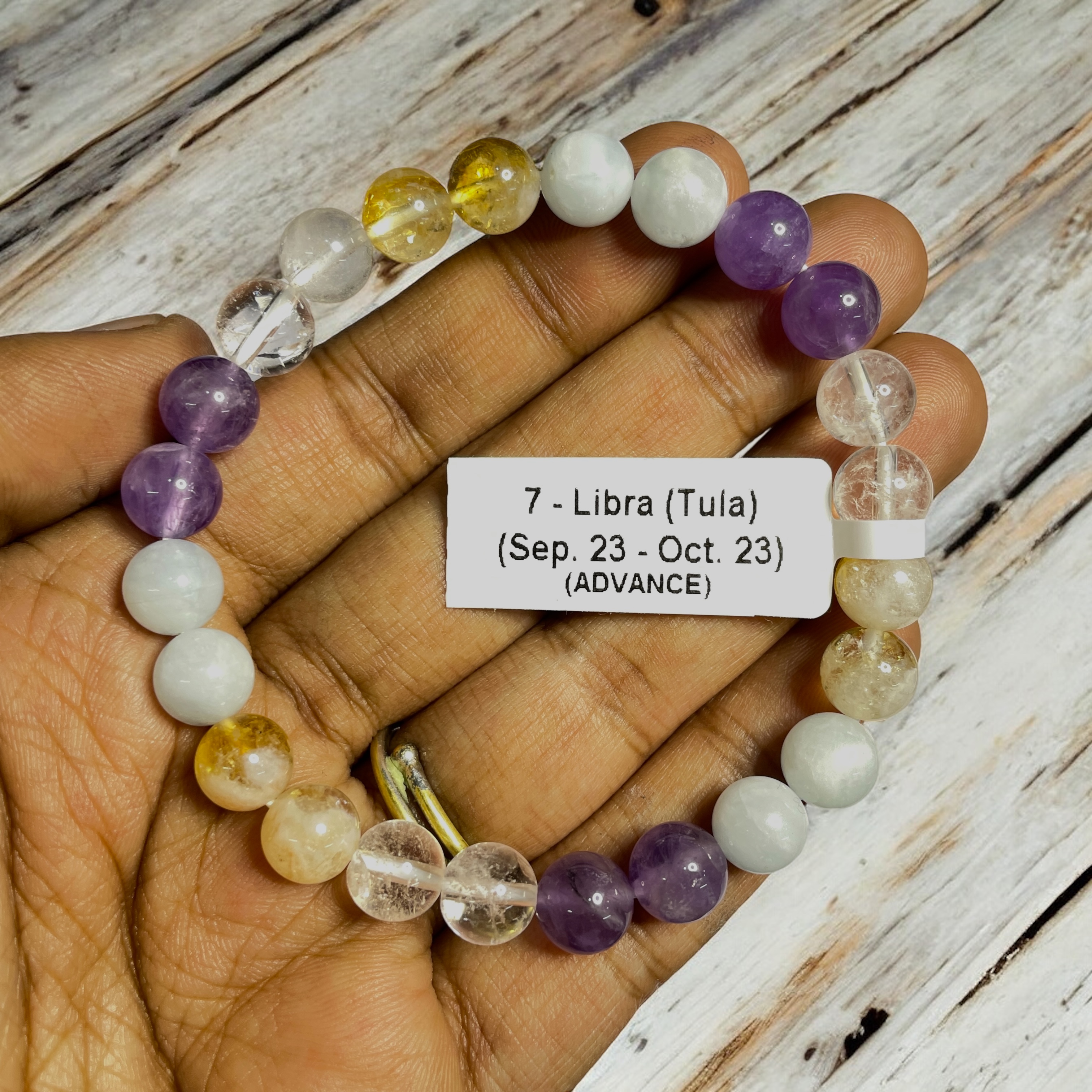 07 Rocksmins Bracelet for Libra (Tula) (Advance) Zodiac Sign Natural Original Crystal Real Stone for Men Women Boy Girl Unisex 8mm Beads Stretchable