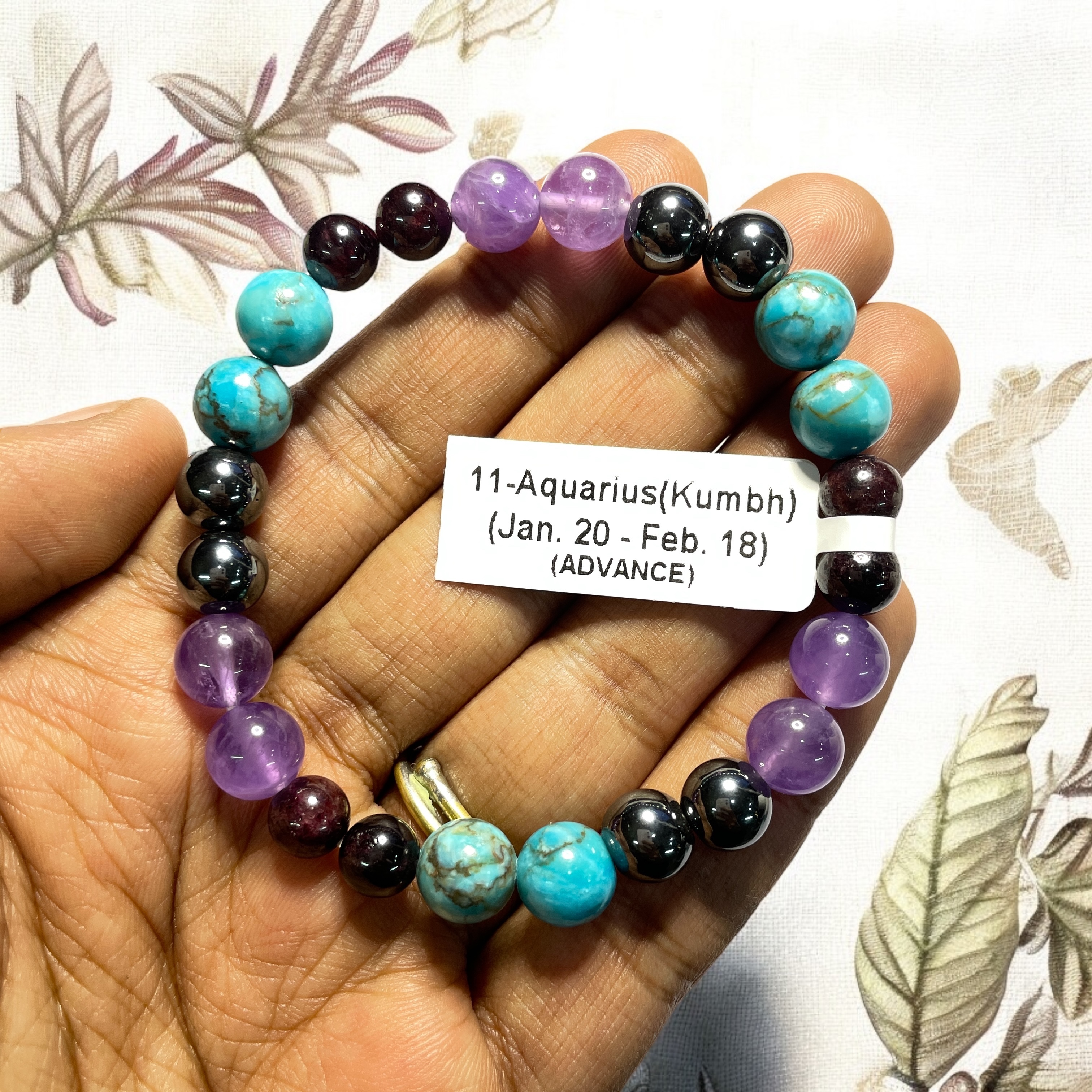 11 Rocksmins Bracelet for Aquarius (Kumbh) (Advance) Zodiac Sign Natural Original Crystal Real Stone for Men Women Boy Girl Unisex 8mm Beads Stretchable