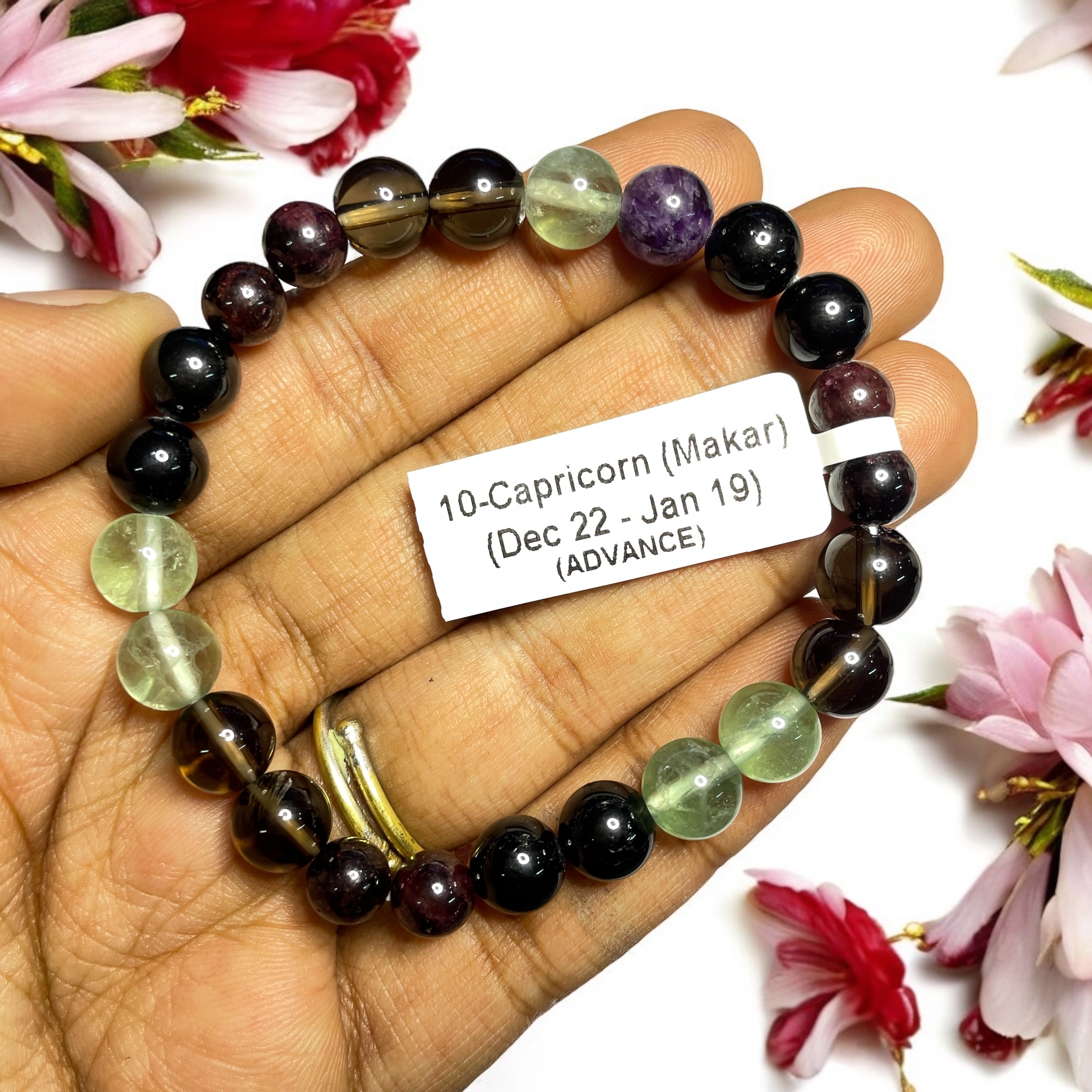 10 Rocksmins Bracelet for Capricorn (Makar) (Advance) Zodiac Sign Natural Original Crystal Real Stone for Men Women Boy Girl Unisex 8mm Beads Stretchable