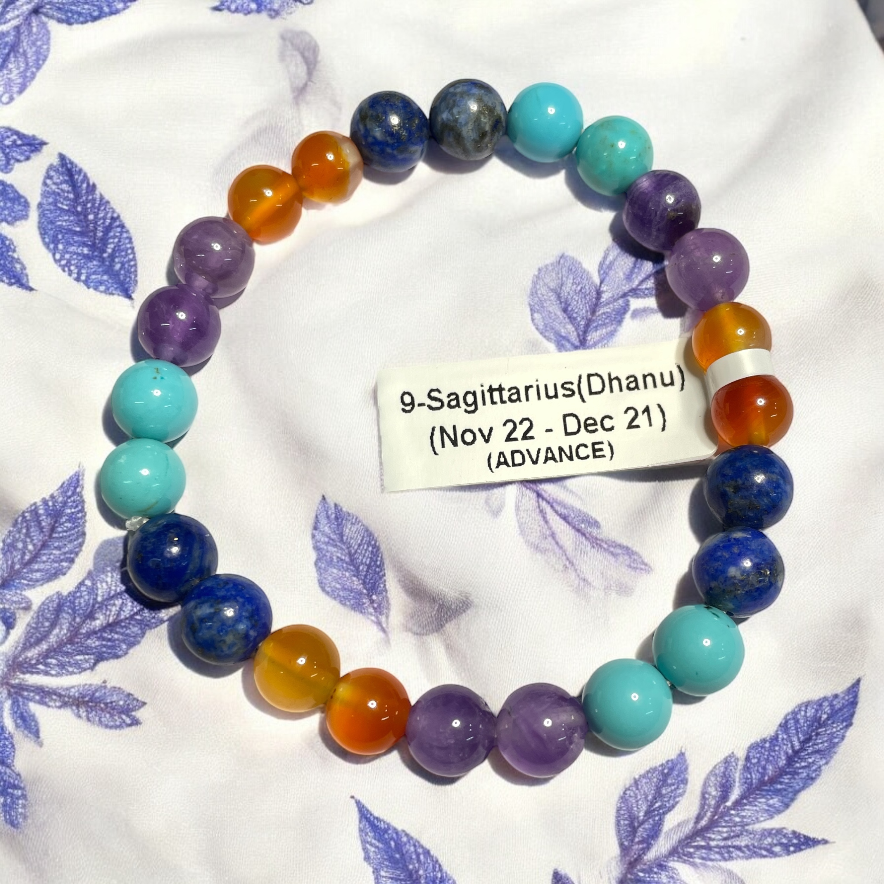 09 Rocksmins Bracelet for Sagittarius (Dhanu) (Advance) Zodiac Sign Natural Original Crystal Real Stone for Men Women Boy Girl Unisex 8mm Beads Stretchable