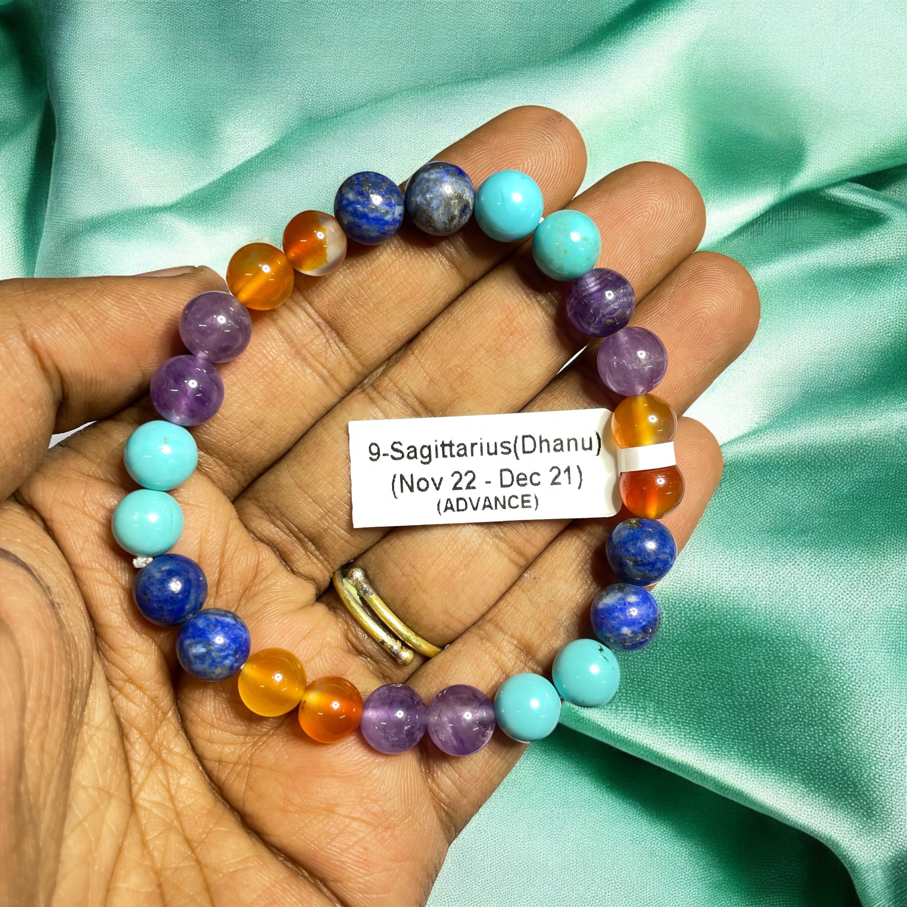 09 Rocksmins Bracelet for Sagittarius (Dhanu) (Advance) Zodiac Sign Natural Original Crystal Real Stone for Men Women Boy Girl Unisex 8mm Beads Stretchable