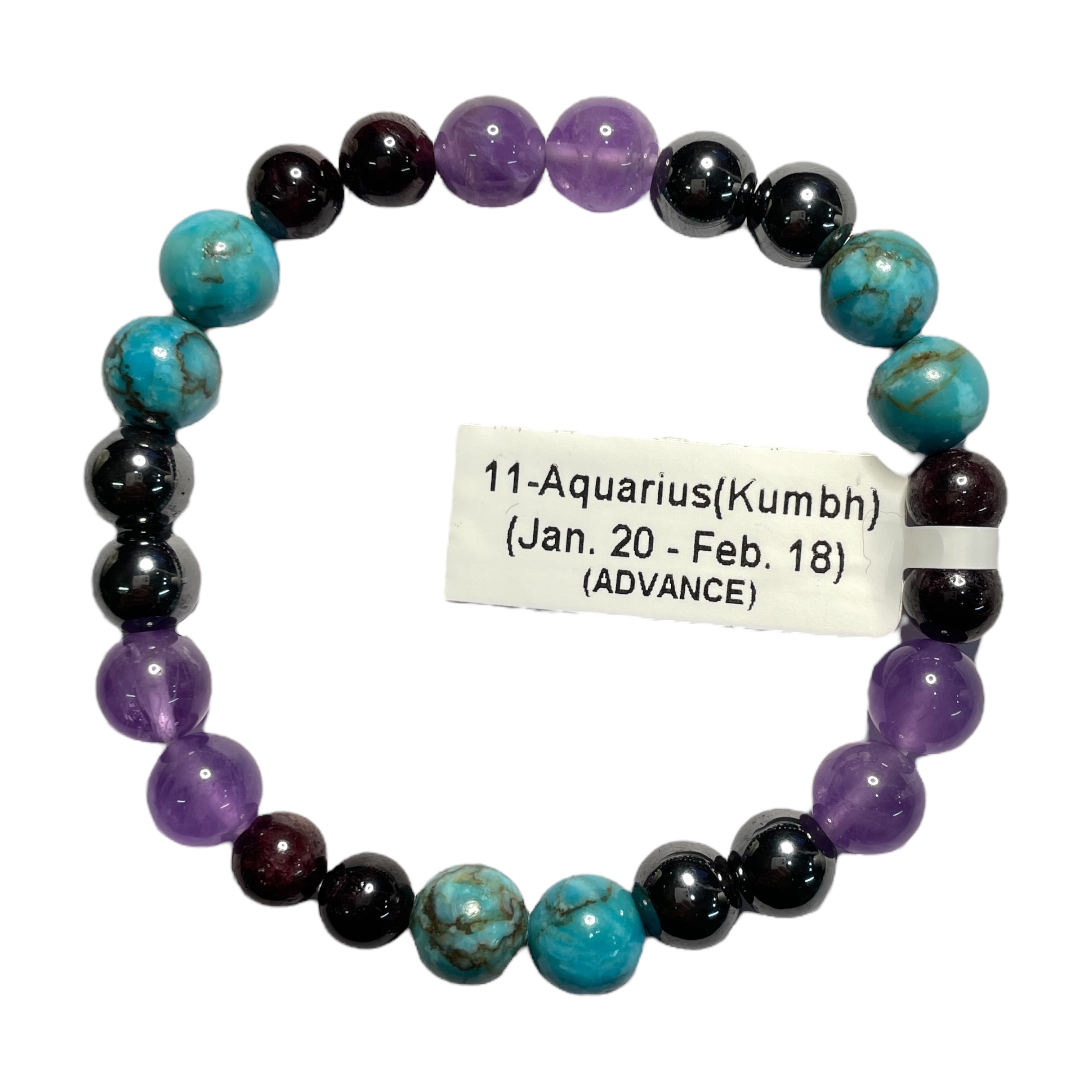 11 Rocksmins Bracelet for Aquarius (Kumbh) (Advance) Zodiac Sign Natural Original Crystal Real Stone for Men Women Boy Girl Unisex 8mm Beads Stretchable