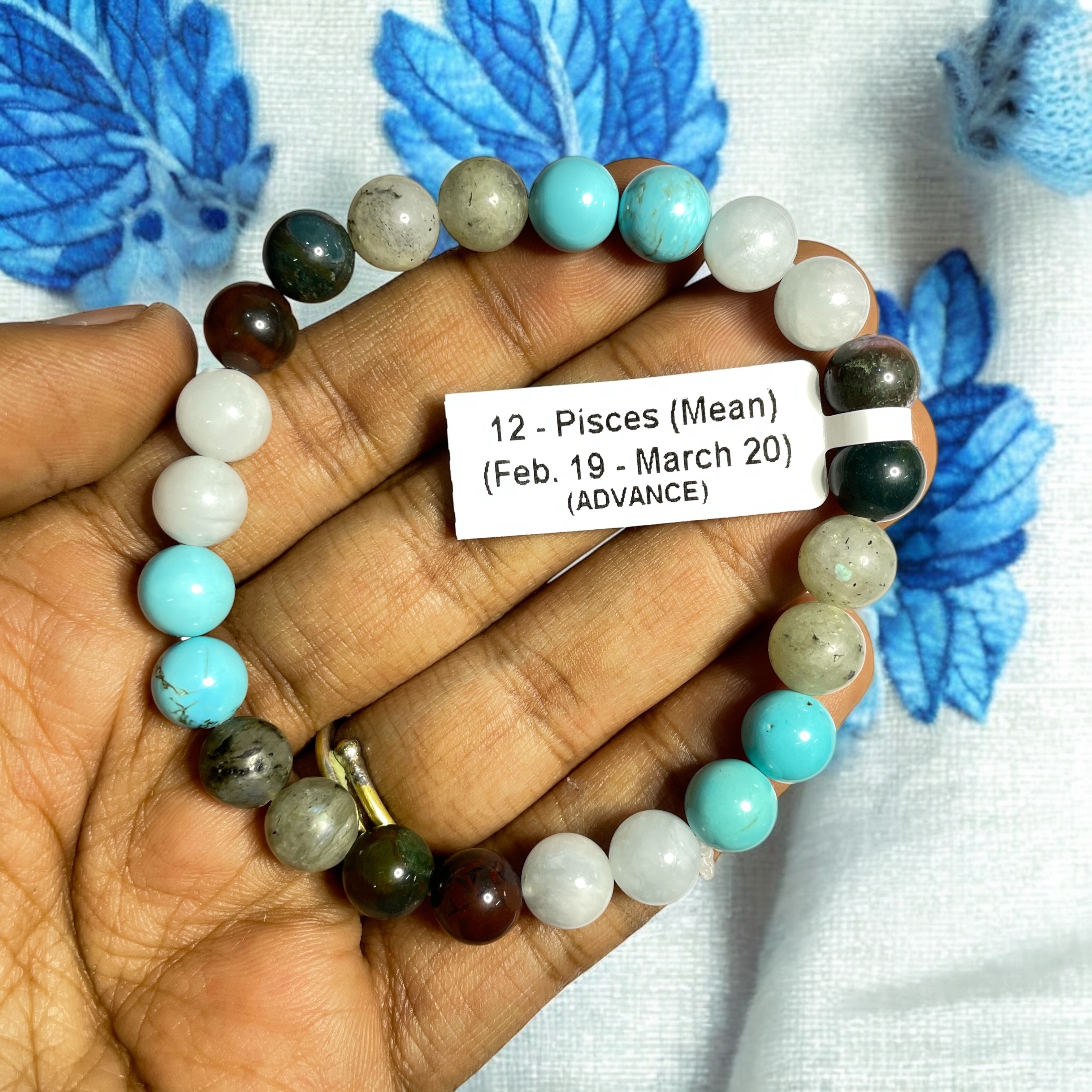 12 Rocksmins Bracelet for  Pisces (Mean) (Advance) Zodiac Sign Natural Original Crystal Real Stone for Men Women Boy Girl Unisex 8mm Beads Stretchable