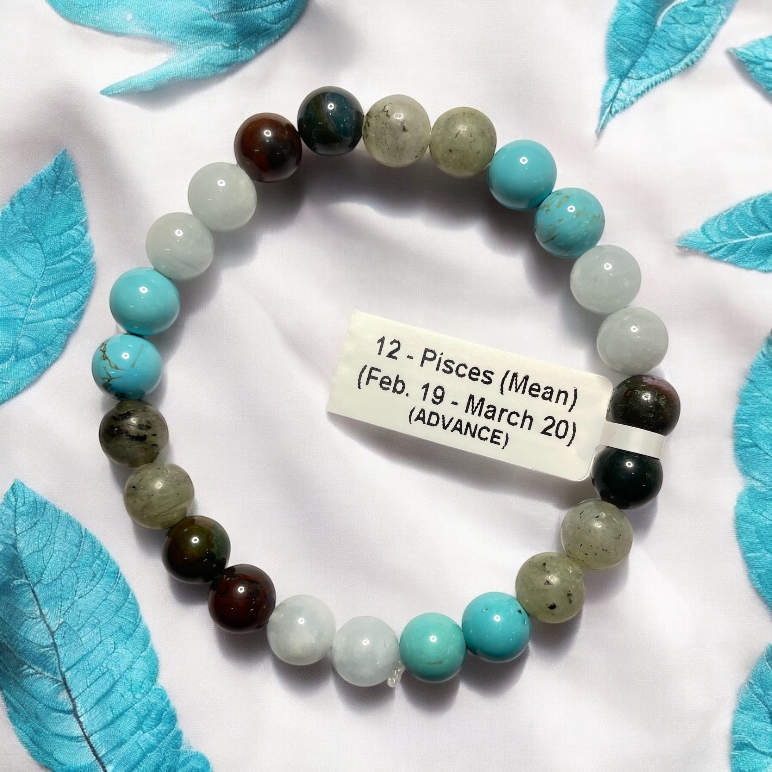 12 Rocksmins Bracelet for  Pisces (Mean) (Advance) Zodiac Sign Natural Original Crystal Real Stone for Men Women Boy Girl Unisex 8mm Beads Stretchable