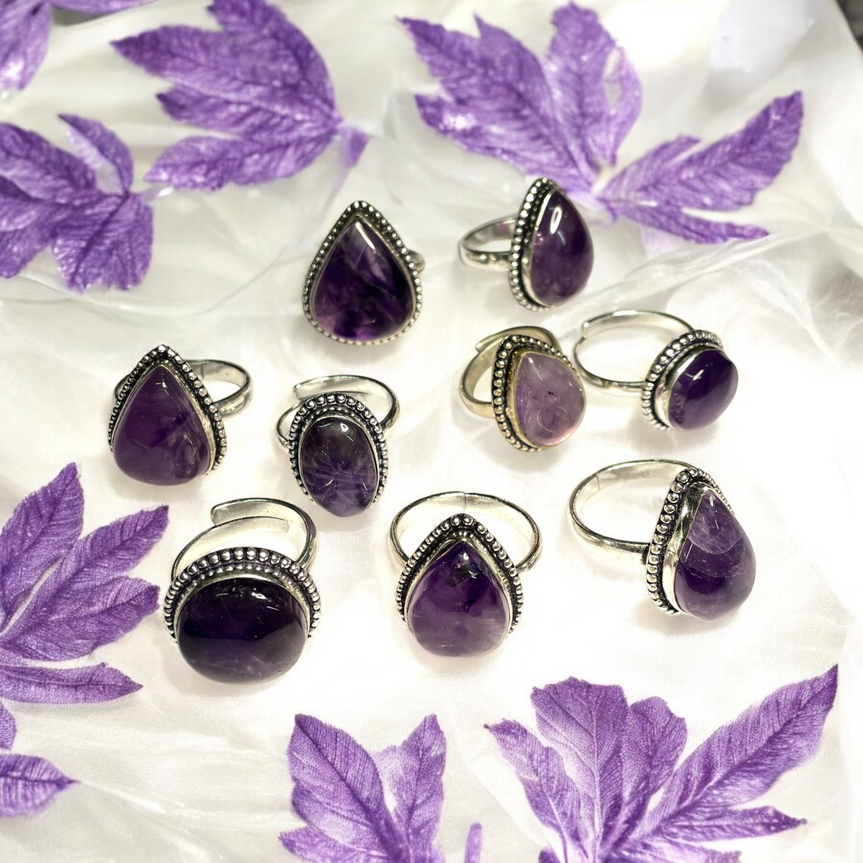 Amethyst Crystal Ring Natural Made With Original Crystal Stone for Men Women Boy Girl Unisex Brand :- Rocksmins