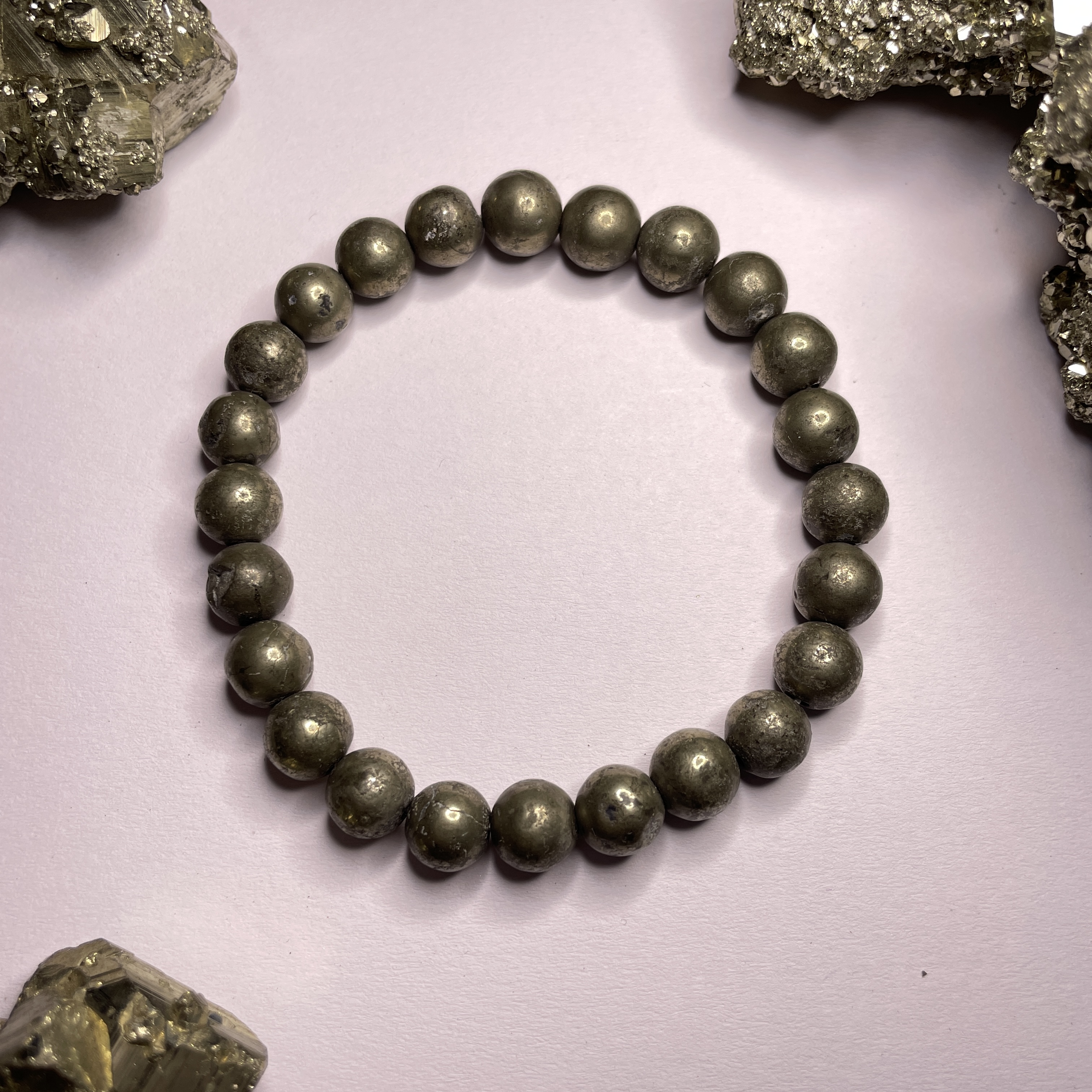 Pyrite Bracelet Natural Original Crystal Certified Real Stone Stylish for Men Women Boy Girl Unisex 8mm Beads Stretchable Brand : Rocksmins