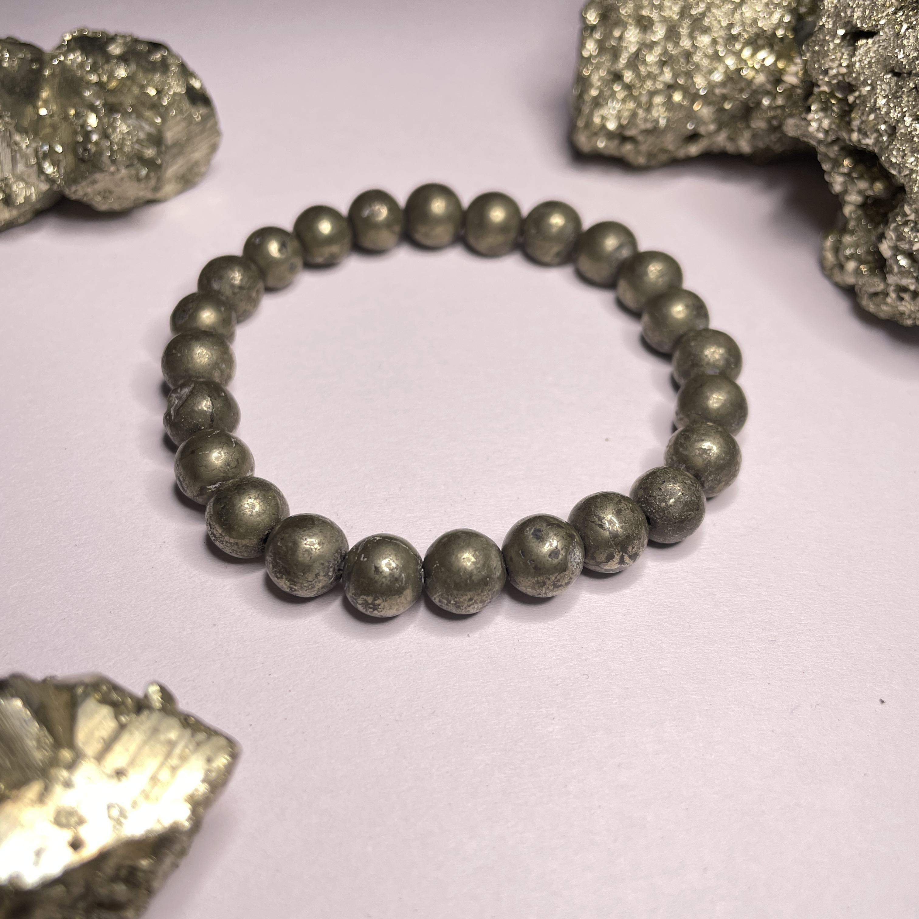 Pyrite Bracelet Natural Original Crystal Certified Real Stone Stylish for Men Women Boy Girl Unisex 8mm Beads Stretchable Brand : Rocksmins