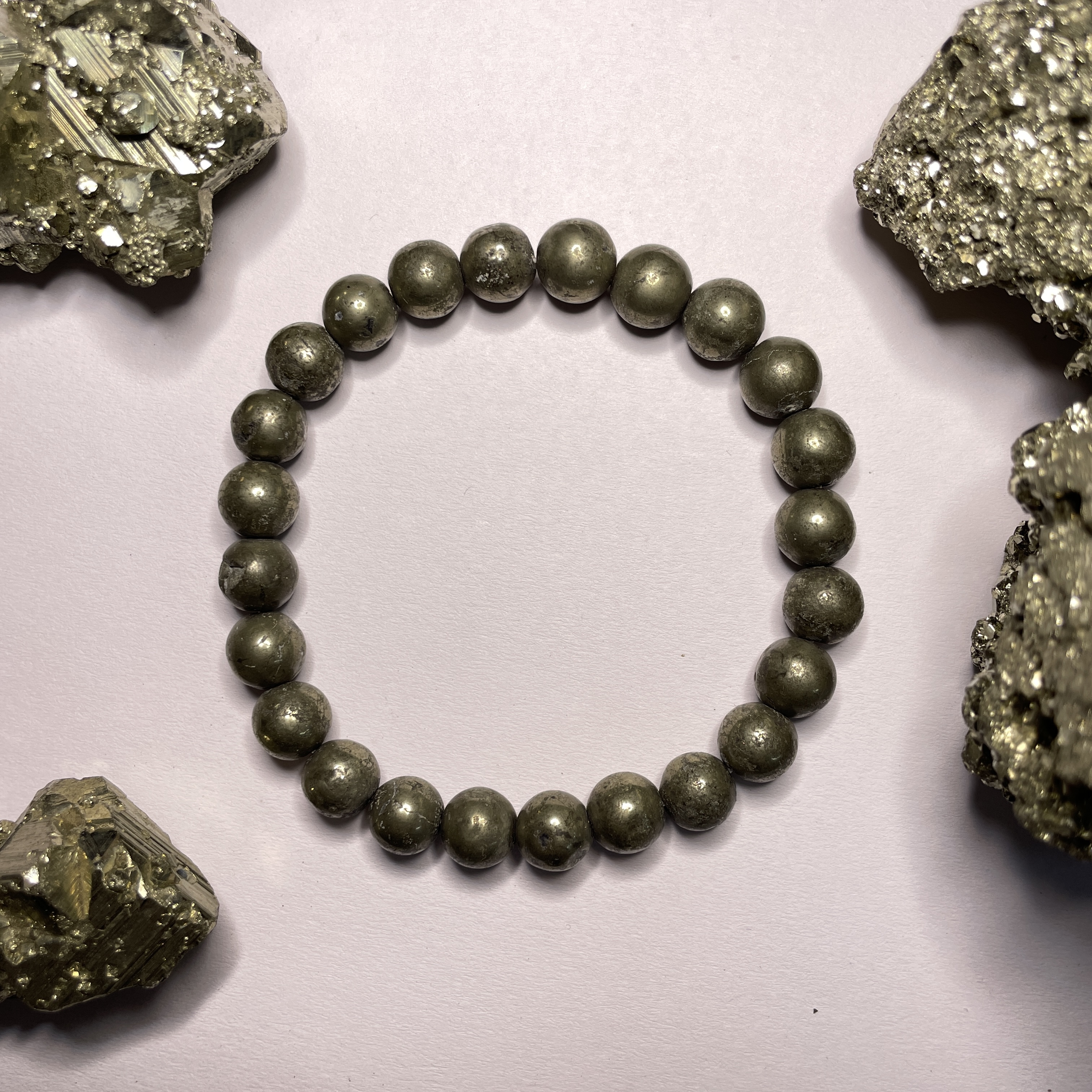 Pyrite Bracelet Natural Original Crystal Certified Real Stone Stylish for Men Women Boy Girl Unisex 8mm Beads Stretchable Brand : Rocksmins