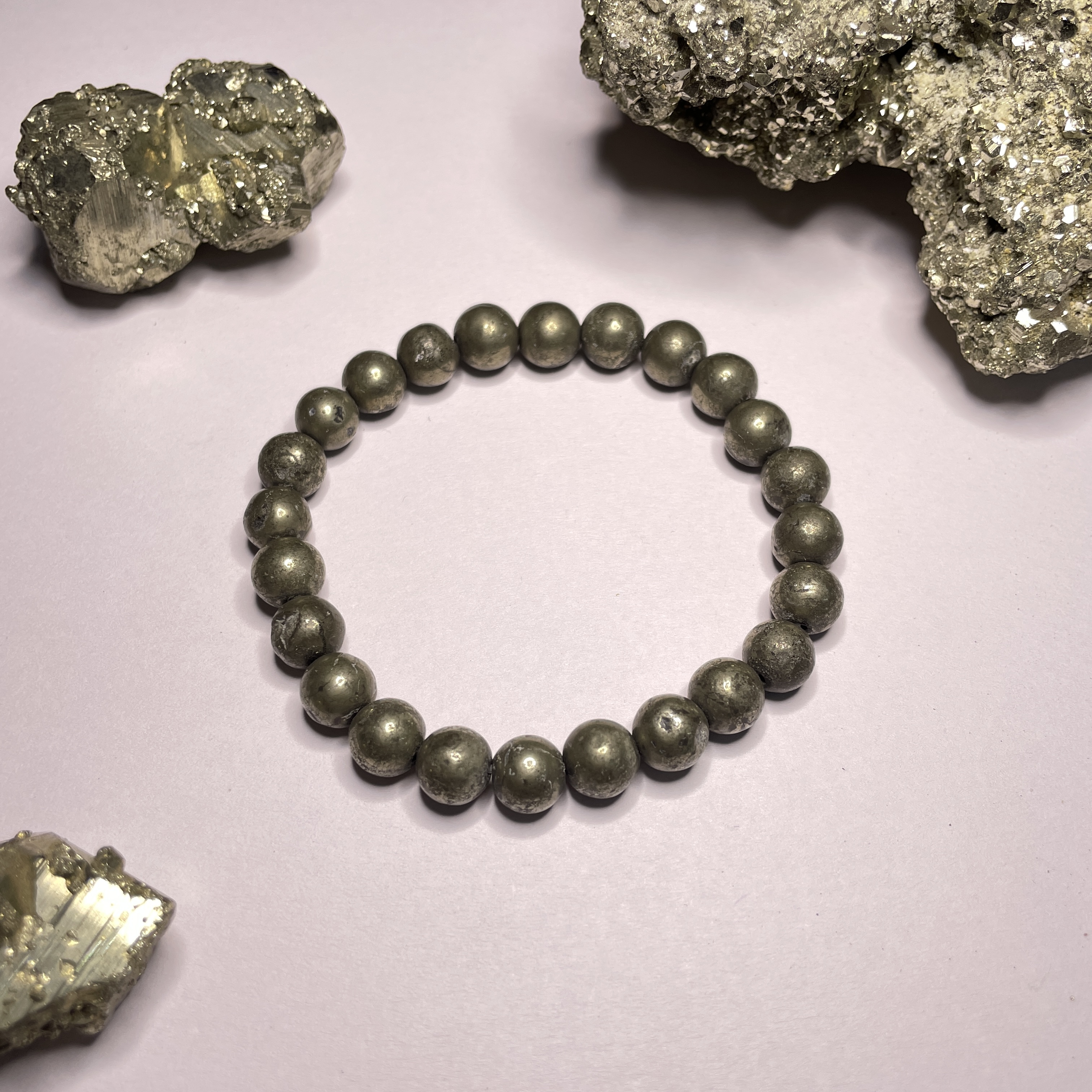 Pyrite Bracelet Natural Original Crystal Certified Real Stone Stylish for Men Women Boy Girl Unisex 8mm Beads Stretchable Brand : Rocksmins