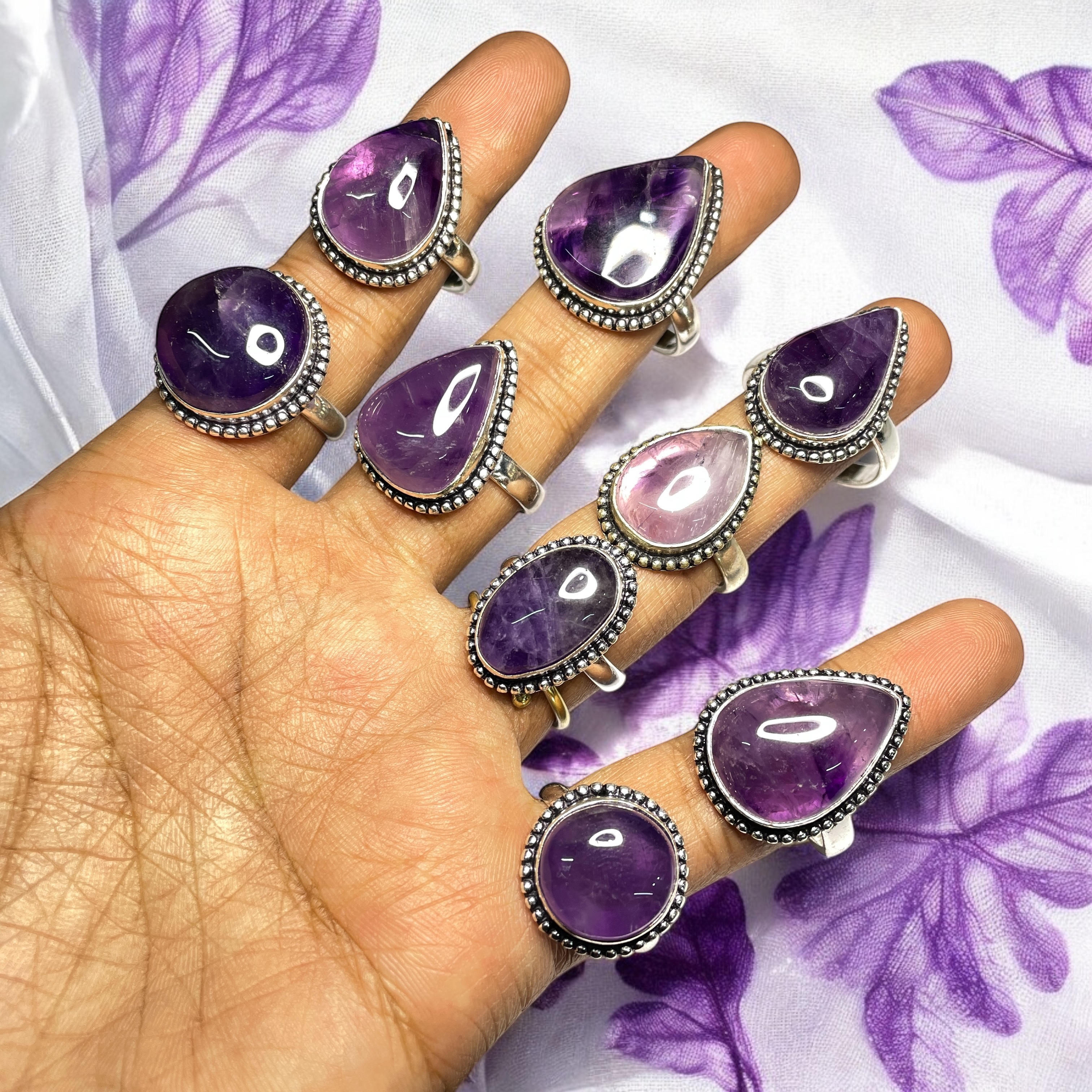 Amethyst Crystal Ring Natural Made With Original Crystal Stone for Men Women Boy Girl Unisex Brand :- Rocksmins