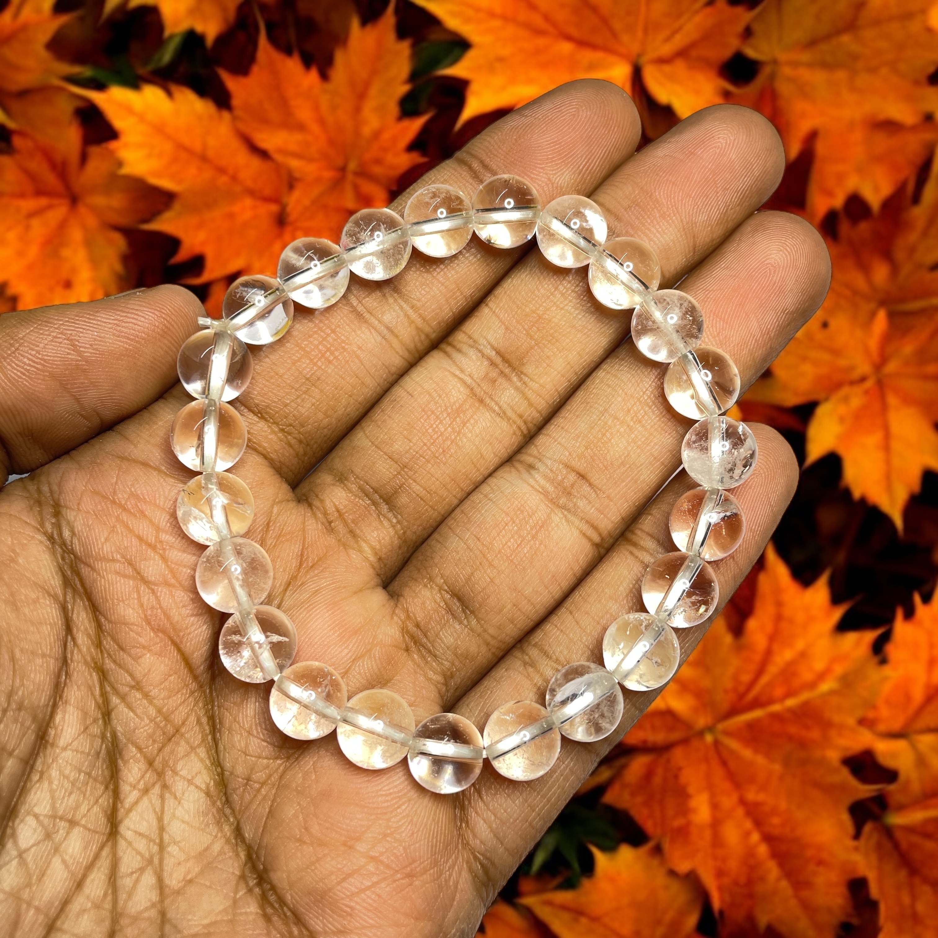 Quartz Clear/Sphatik Bracelet Natural Original Crystal Certified Real Stone Stylish for Men Women Boy Girl Unisex 8mm Beads Stretchable Brand : Rocksmins