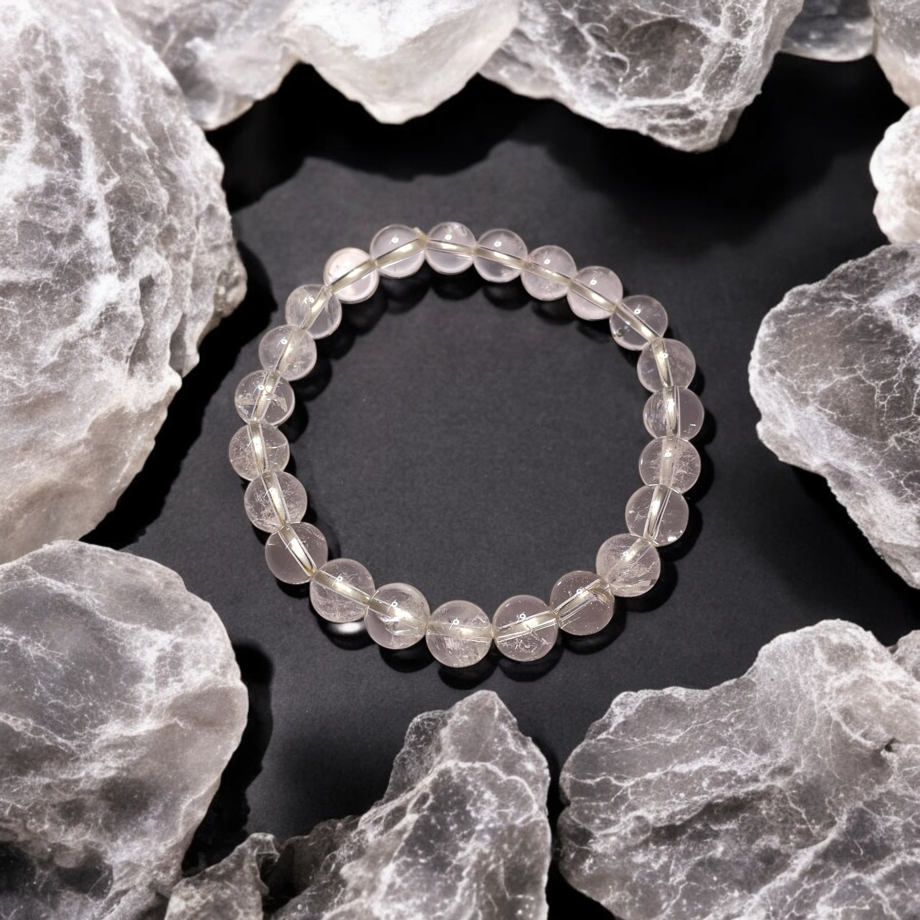 Quartz Clear/Sphatik Bracelet Natural Original Crystal Certified Real Stone Stylish for Men Women Boy Girl Unisex 8mm Beads Stretchable Brand : Rocksmins