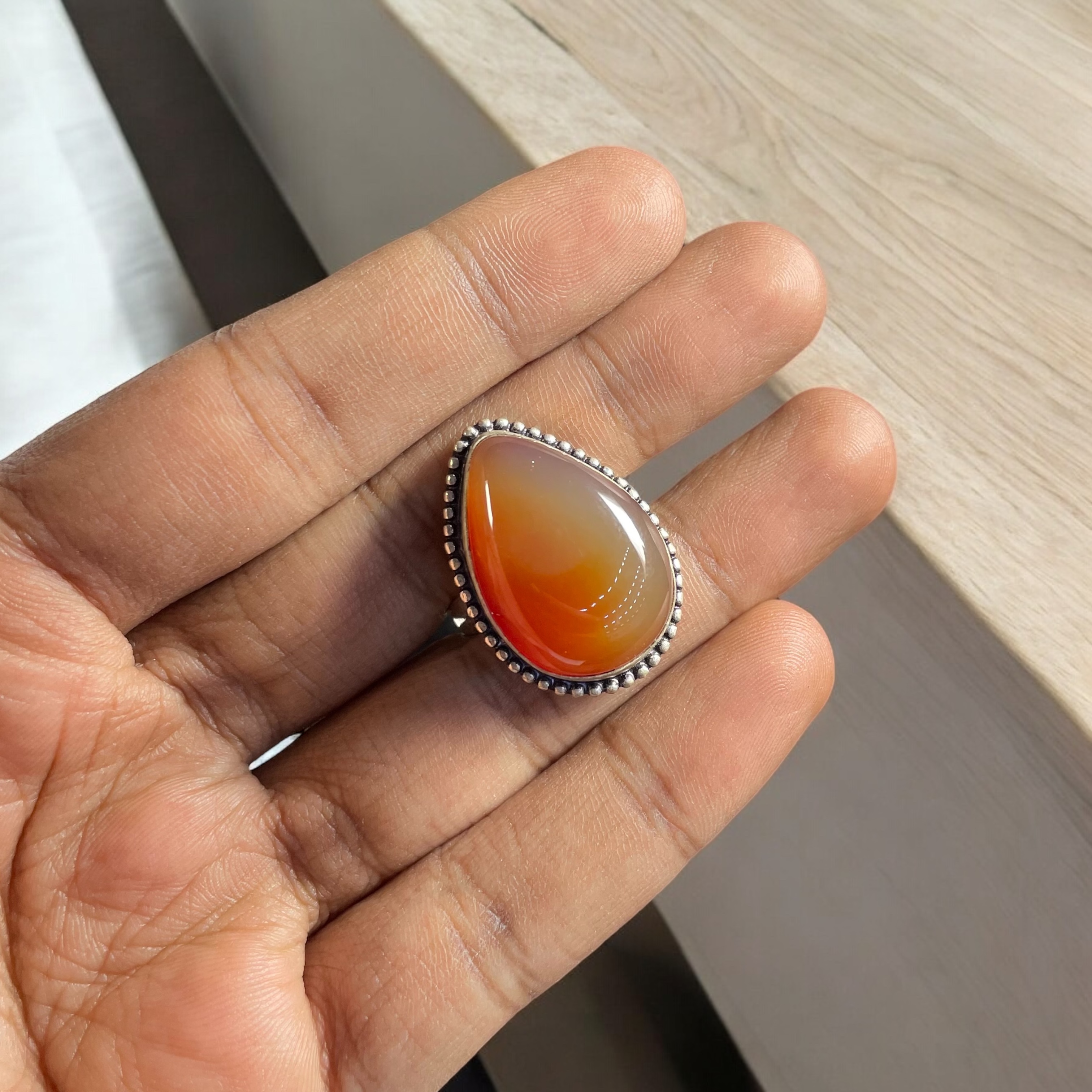 Carnelian Crystal Ring Natural Made With Original Crystal Stone for Men Women Boy Girl Unisex Brand :- Rocksmins
