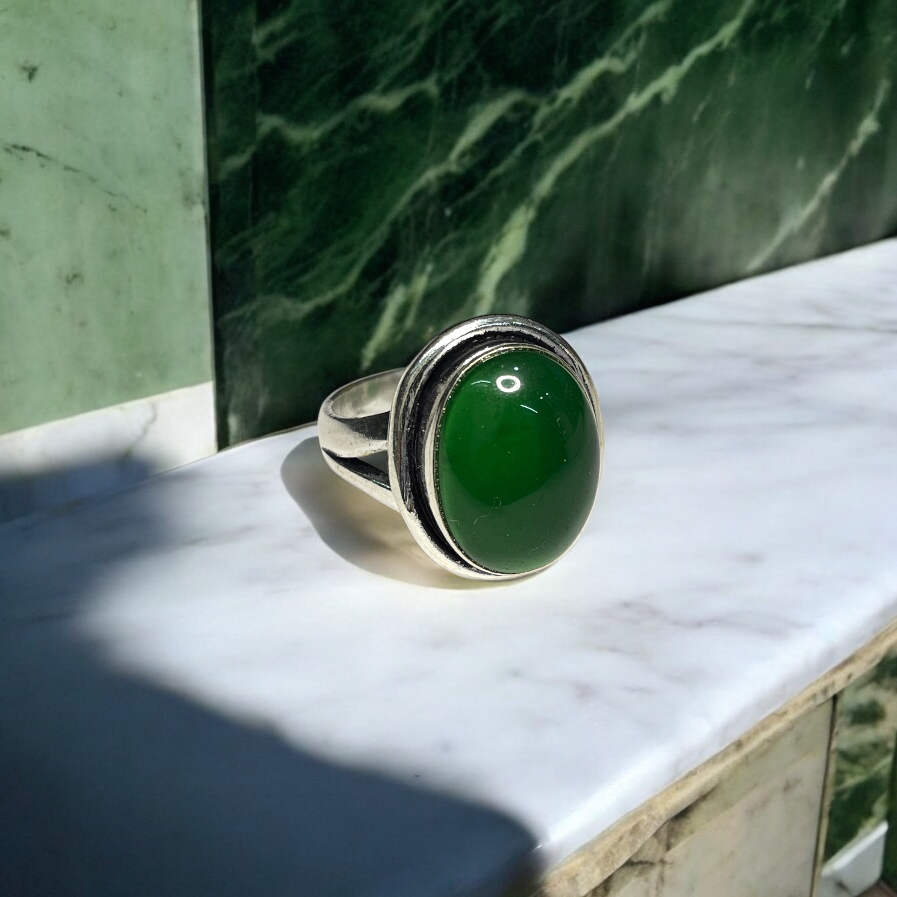 Jade Green Crystal Ring Natural Made With Original Crystal Stone for Men Women Boy Girl Unisex Brand :- Rocksmins