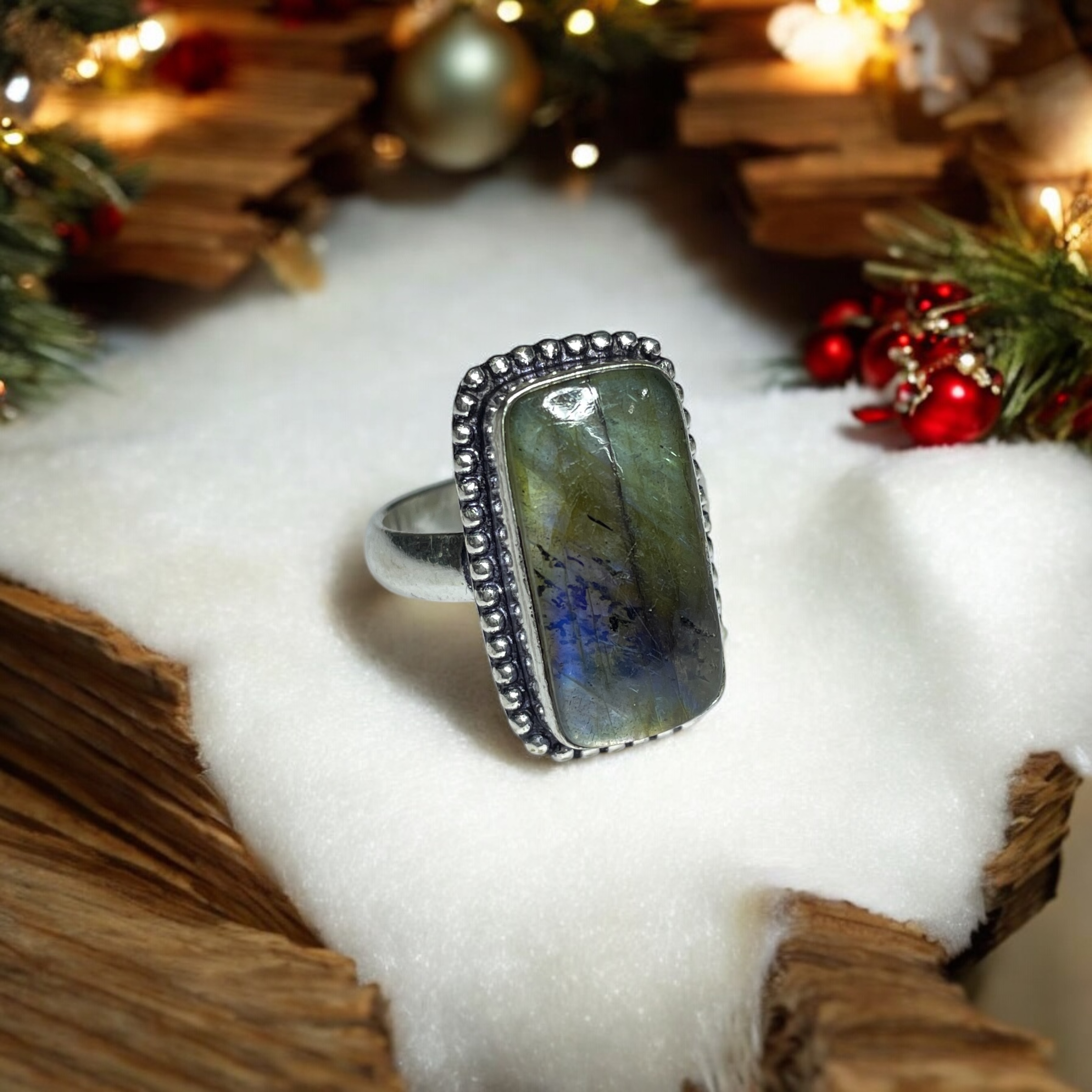 Labradorite Crystal Ring Natural Made With Original Crystal Stone for Men Women Boy Girl Unisex Brand :- Rocksmins